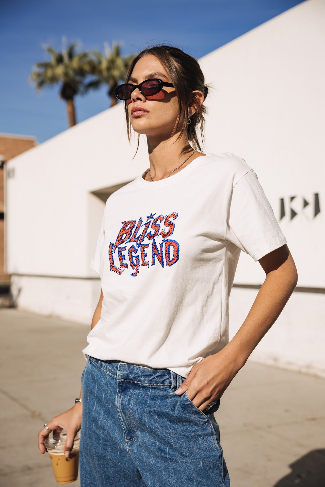 

Printed rhinestone T-shirt Woman Suria Bliss Legend white | Freeman T. Porter