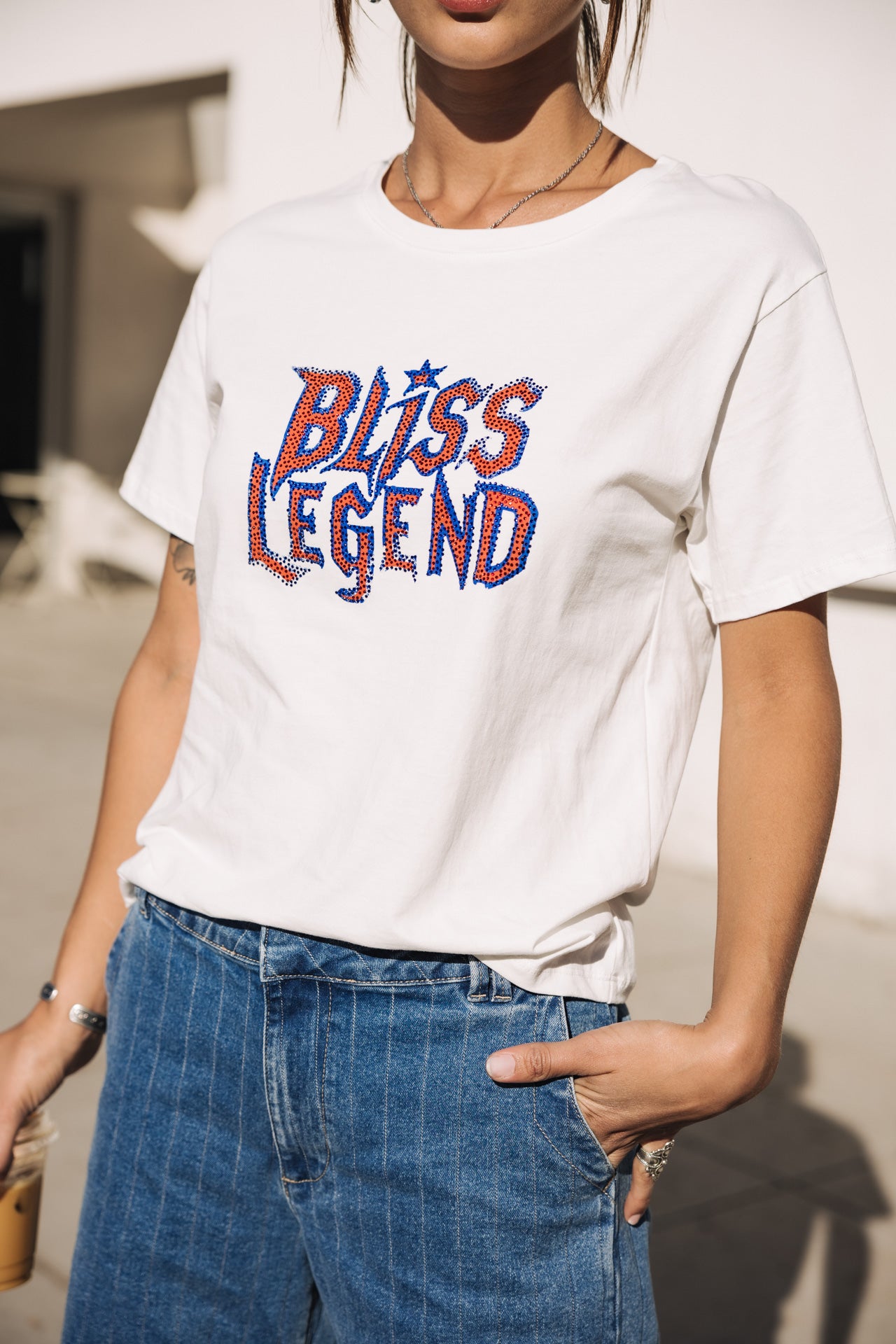 

Printed rhinestone T-shirt Woman Suria Bliss Legend white | Freeman T. Porter