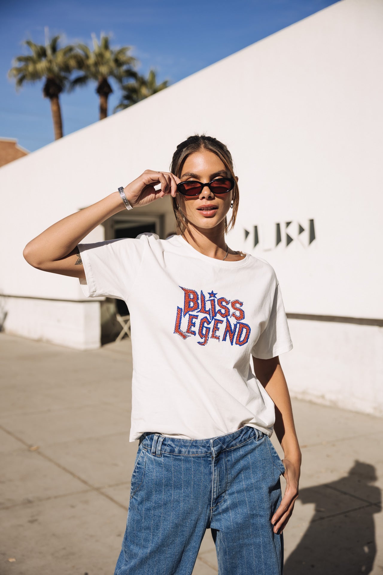 

Printed rhinestone T-shirt Woman Suria Bliss Legend white | Freeman T. Porter