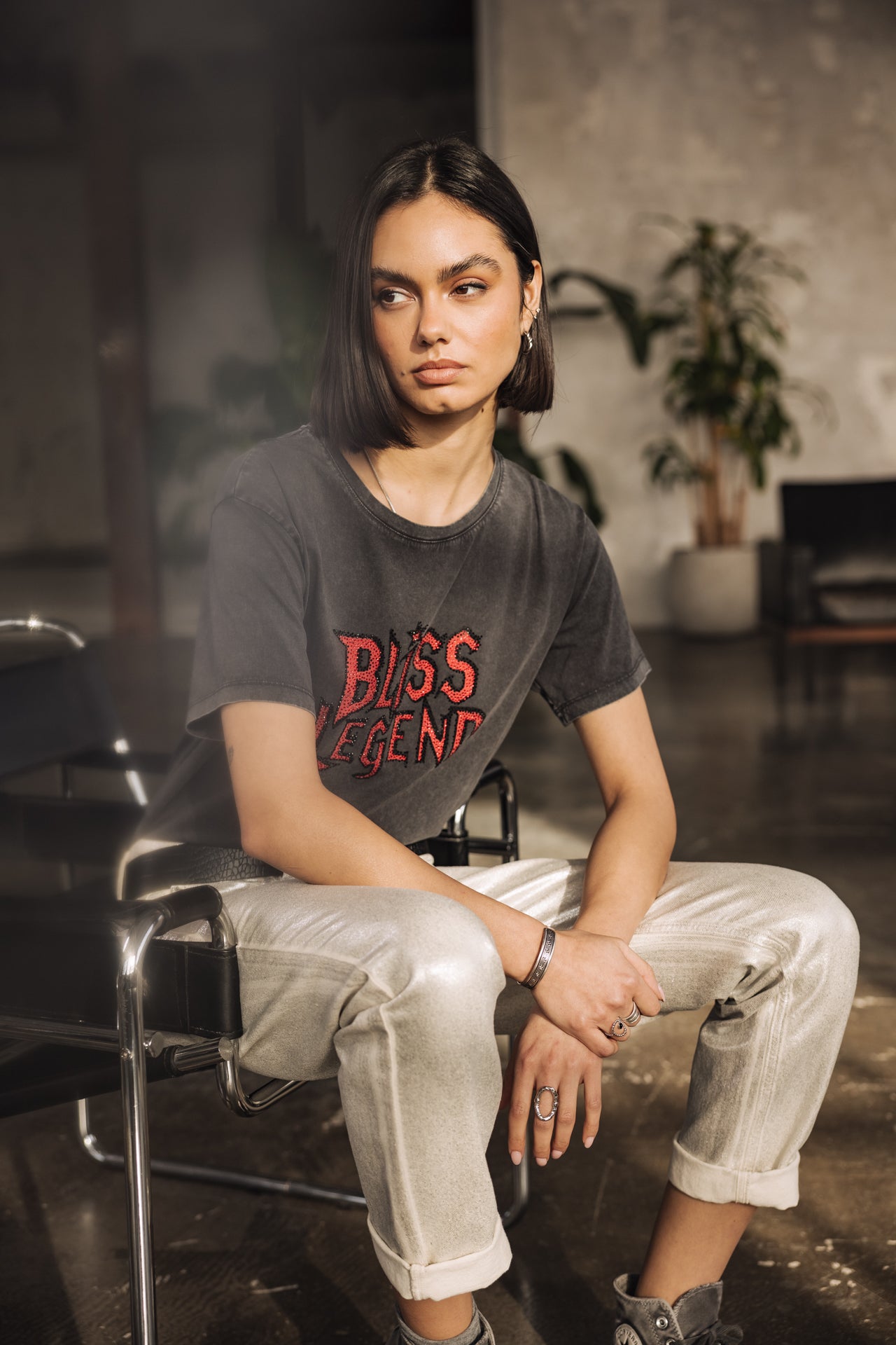 

Printed rhinestone T-shirt Woman Suria Bliss Legend carbone | Freeman T. Porter