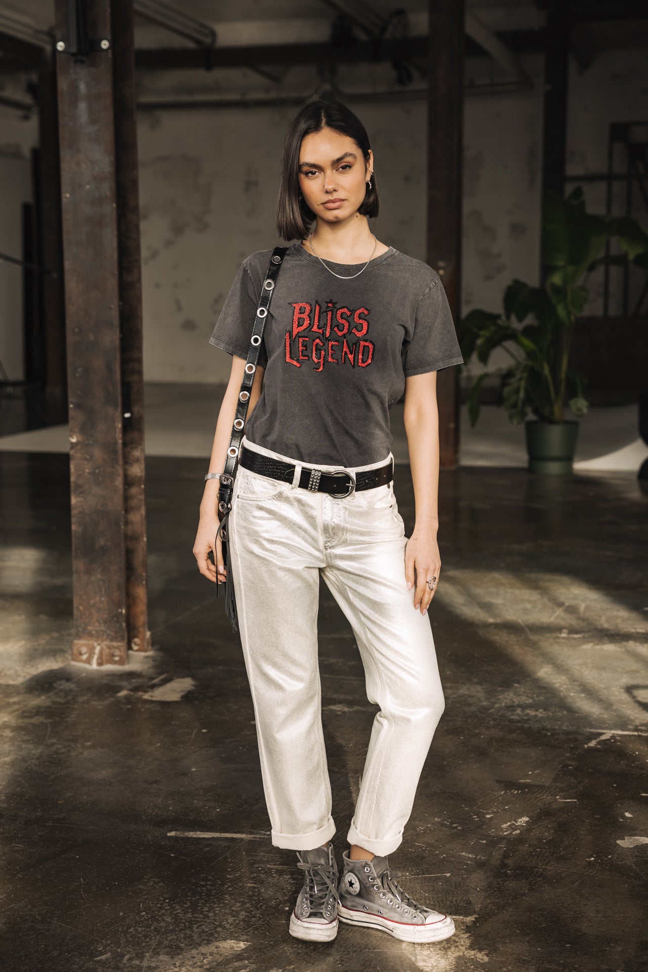 

Printed rhinestone T-shirt Woman Suria Bliss Legend carbone | Freeman T. Porter