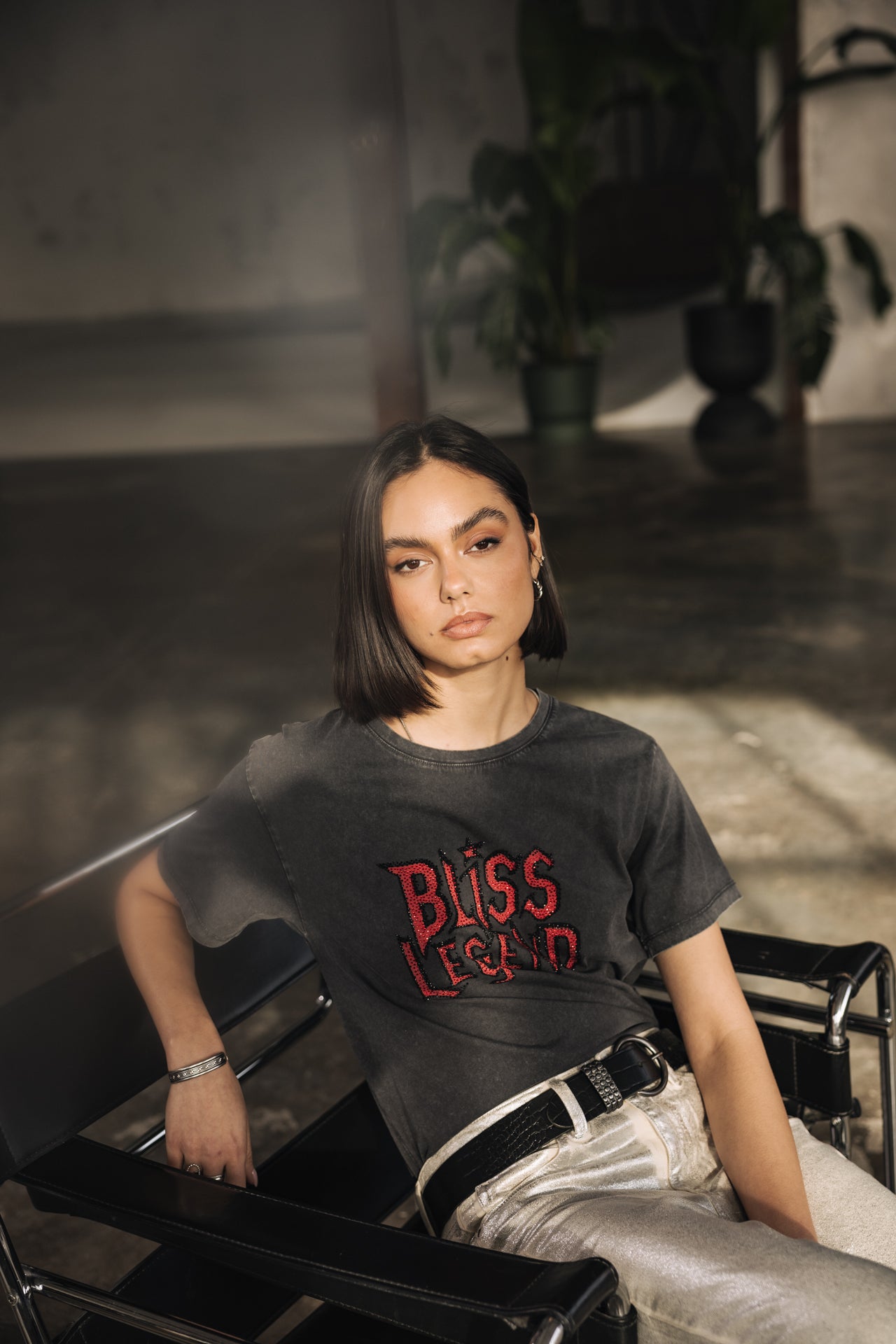 

Printed rhinestone T-shirt Woman Suria Bliss Legend carbone | Freeman T. Porter