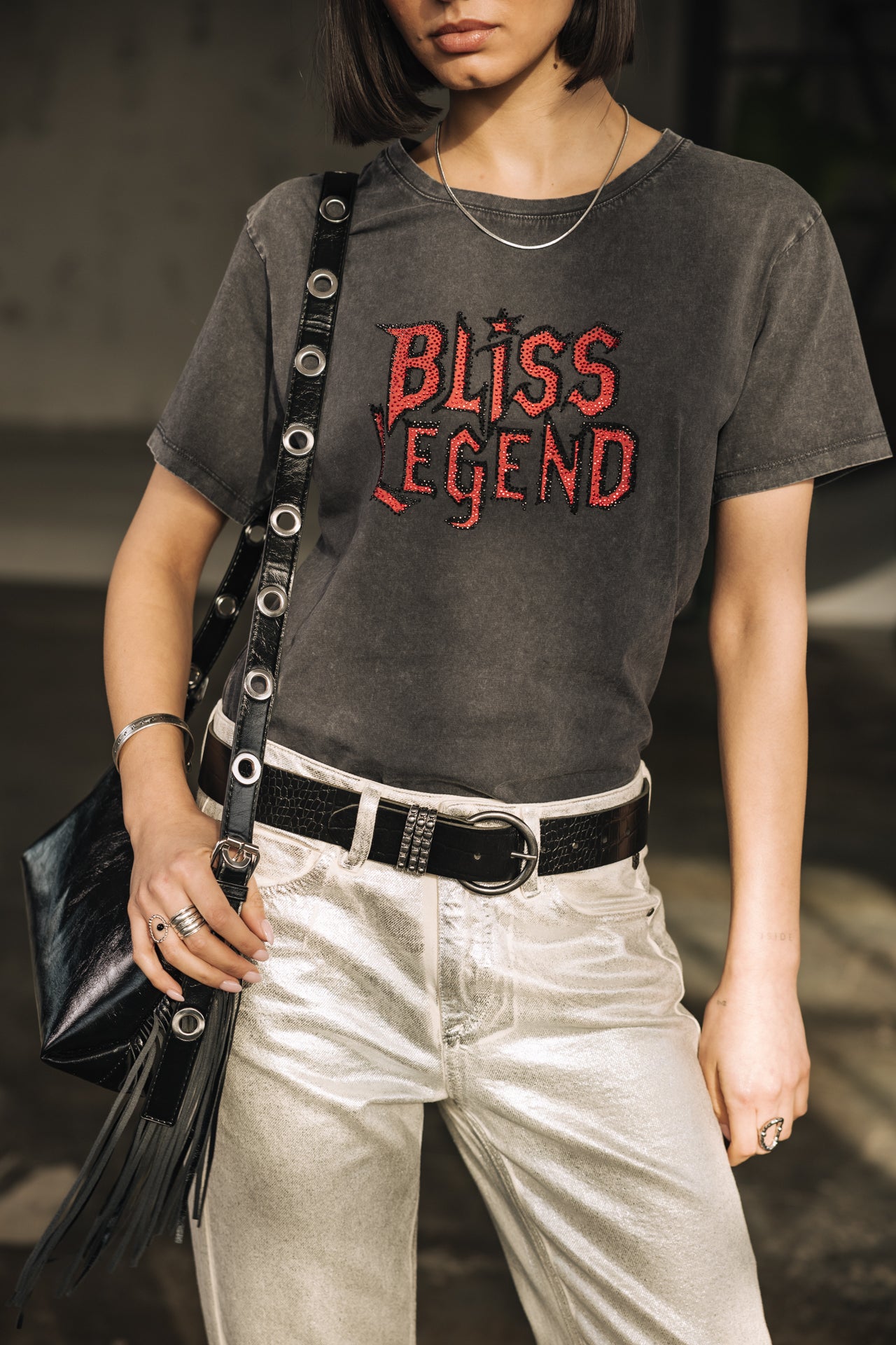 

Printed rhinestone T-shirt Woman Suria Bliss Legend carbone | Freeman T. Porter