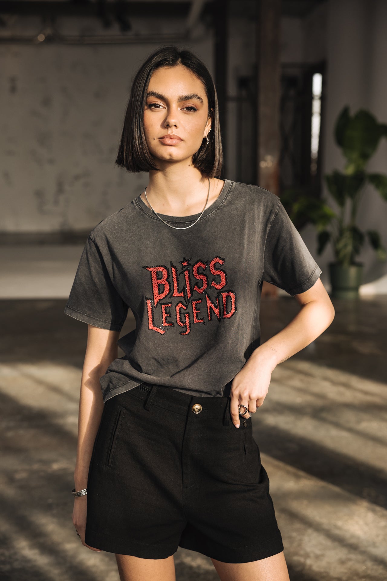 

Printed rhinestone T-shirt Woman Suria Bliss Legend carbone | Freeman T. Porter
