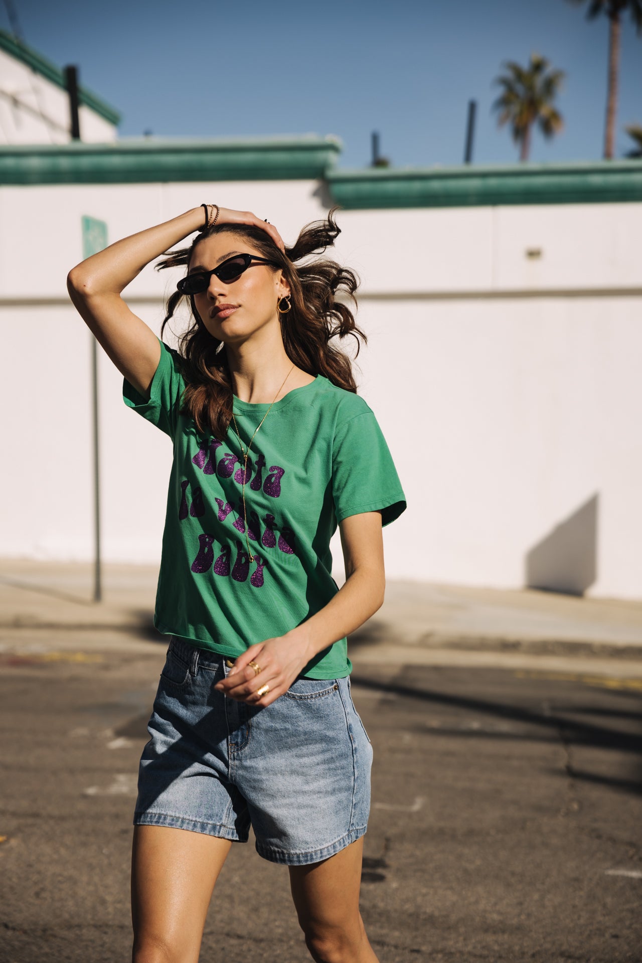 

Camiseta estampada Mujer Suria Hasta La Vista Glitter deep mint | Freeman T. Porter