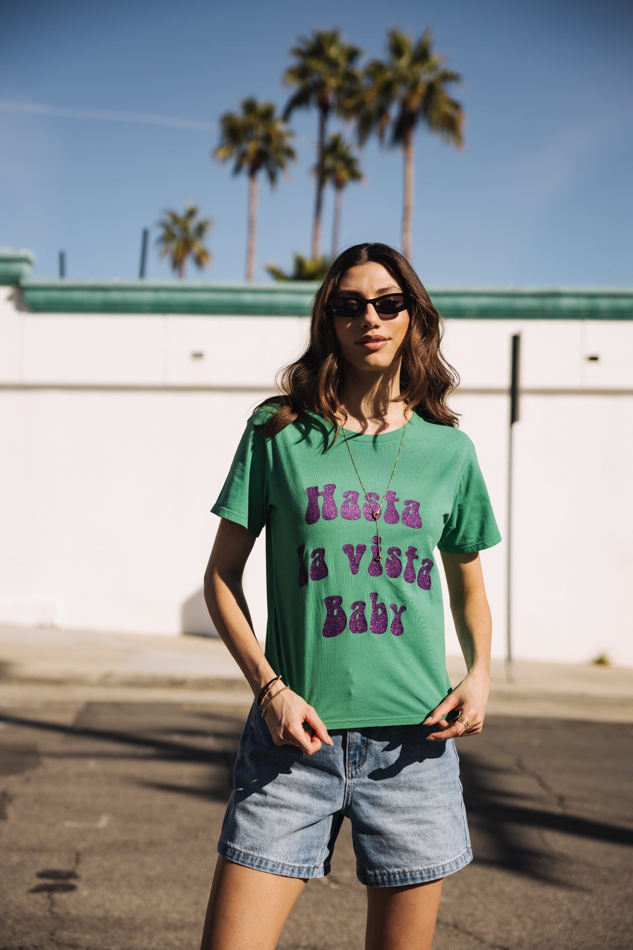 

Camiseta estampada Mujer Suria Hasta La Vista Glitter deep mint | Freeman T. Porter