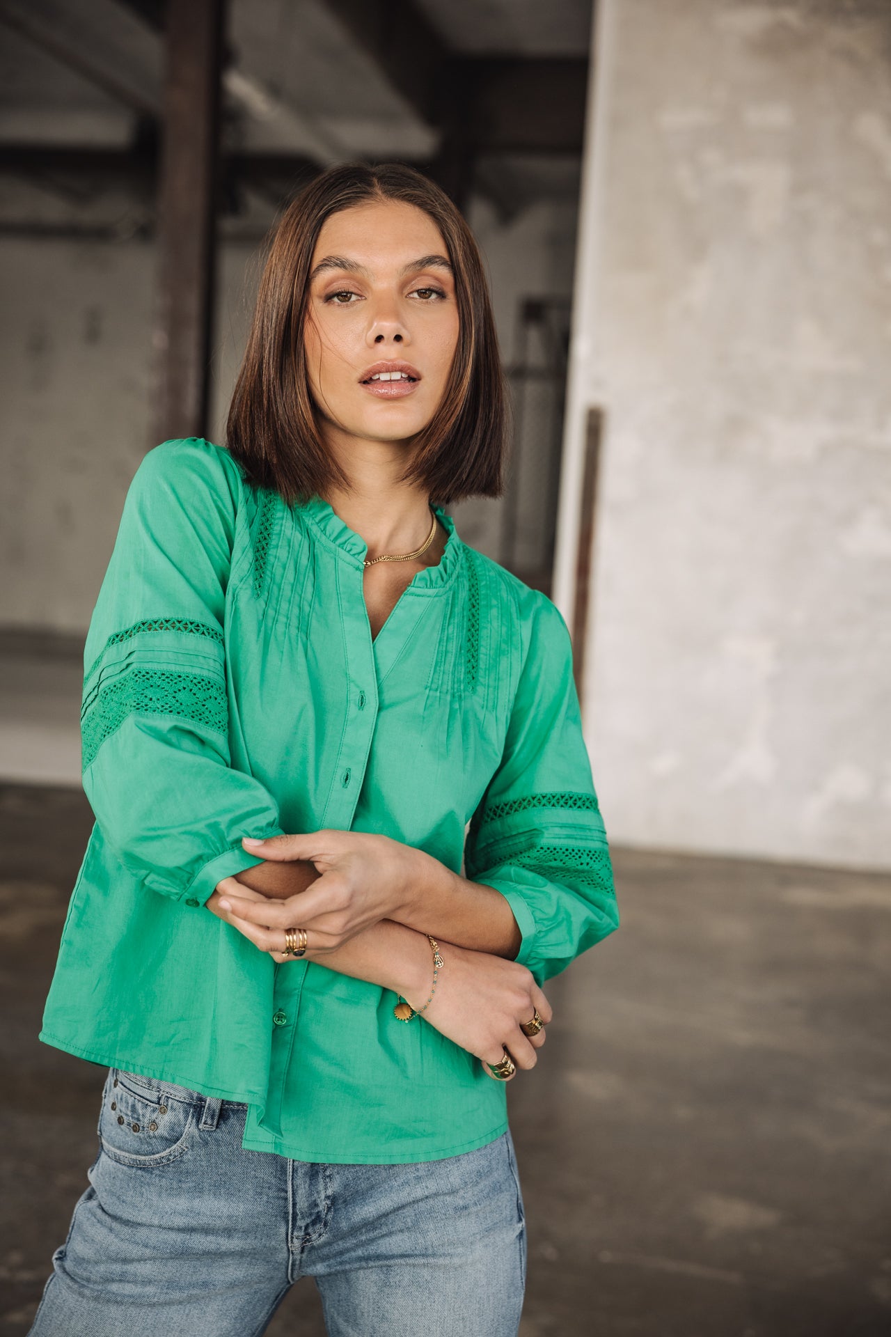 freeman t. porter Brune Lace Blouse en dentelle Femme deep mint