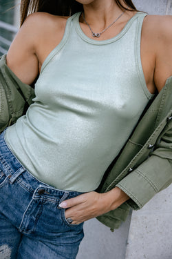

Metallic tank top Women Dorine Foiled sage | Freeman T. Porter