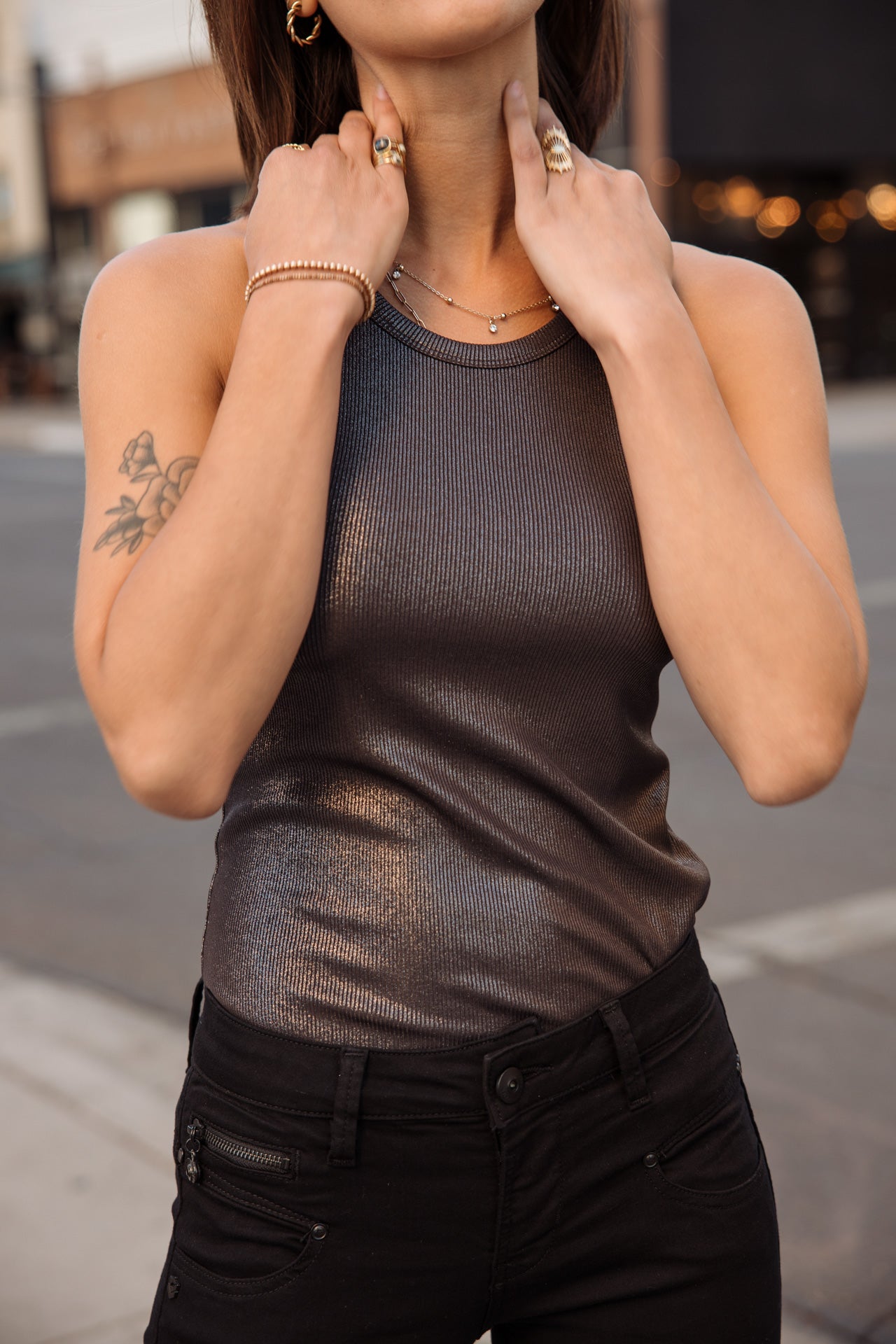 

Camiseta de tirantes lamé Mujer Dorine Foiled carbone | Freeman T. Porter