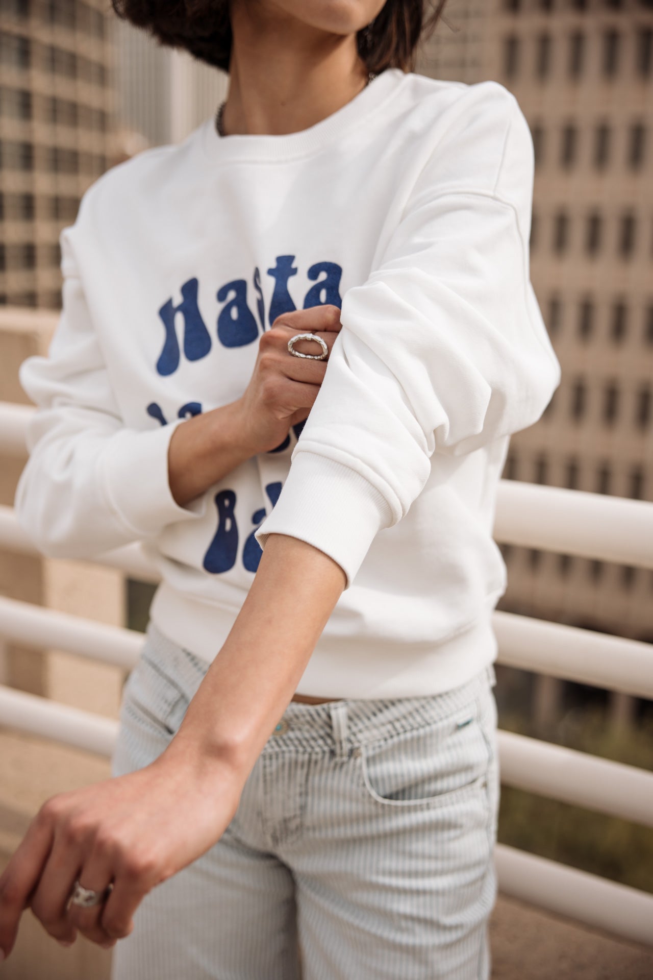 

Printed sweatshirt Woman Saudade Hasta La Vista Glitter white | Freeman T. Porter