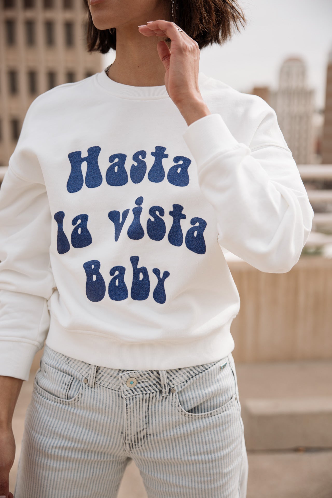 

Printed sweatshirt Woman Saudade Hasta La Vista Glitter white | Freeman T. Porter