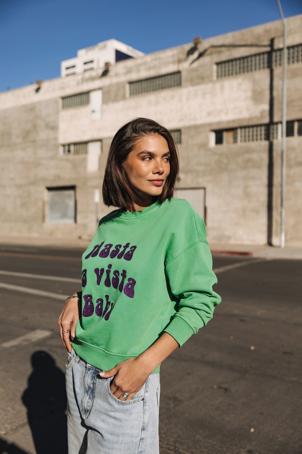 

Sweat imprimé Femme Saudade Hasta La Vista Glitter deep mint | Freeman T. Porter