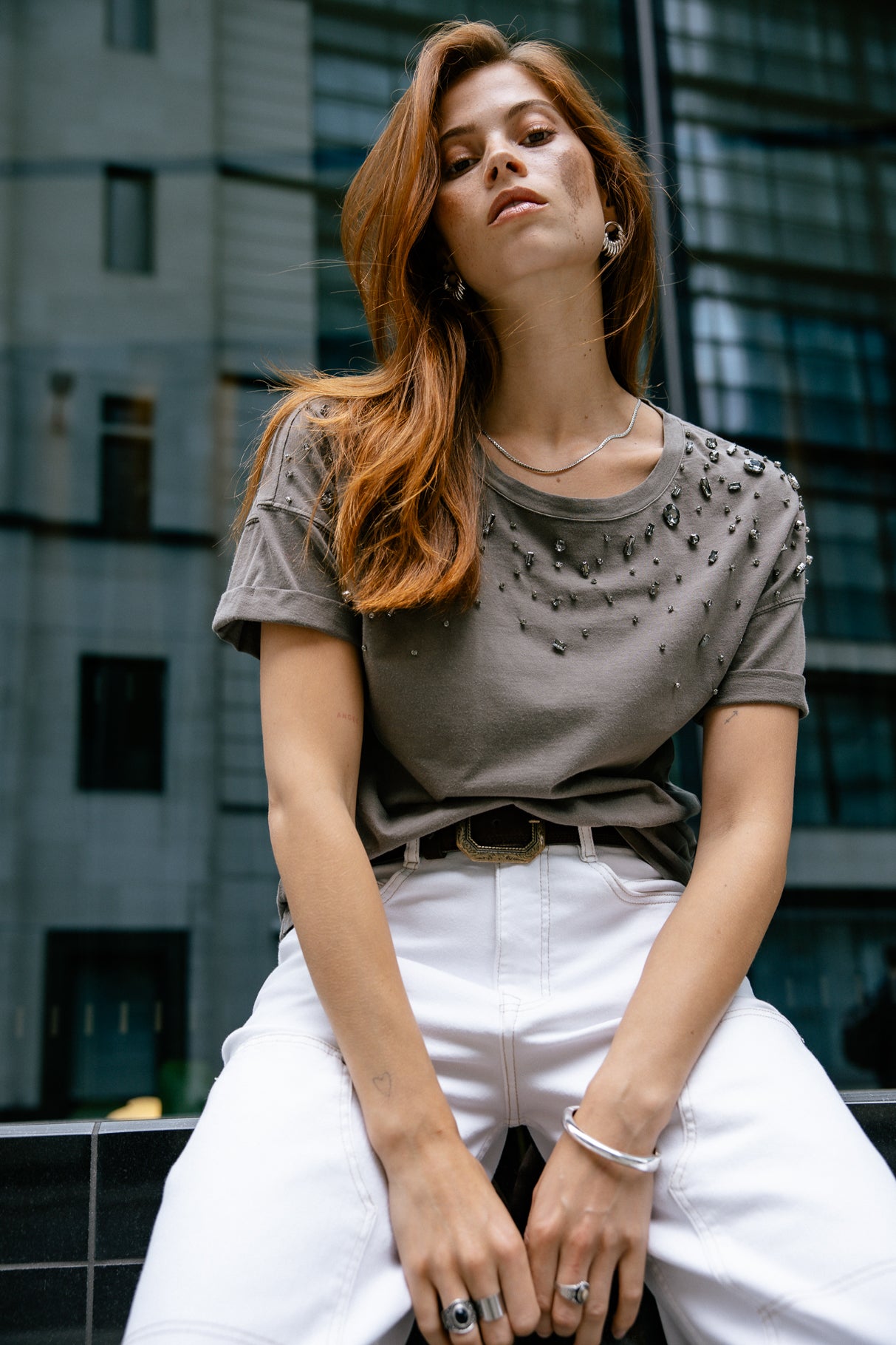 

T-shirt diamants Femme Tomia Grunge steeple grey | Freeman T. Porter