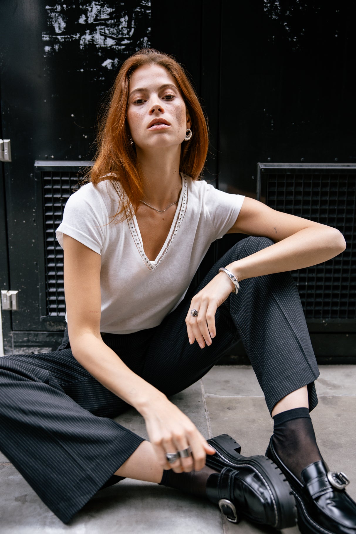 

V-neck T-shirt Woman Taile Studs white | Freeman T. Porter