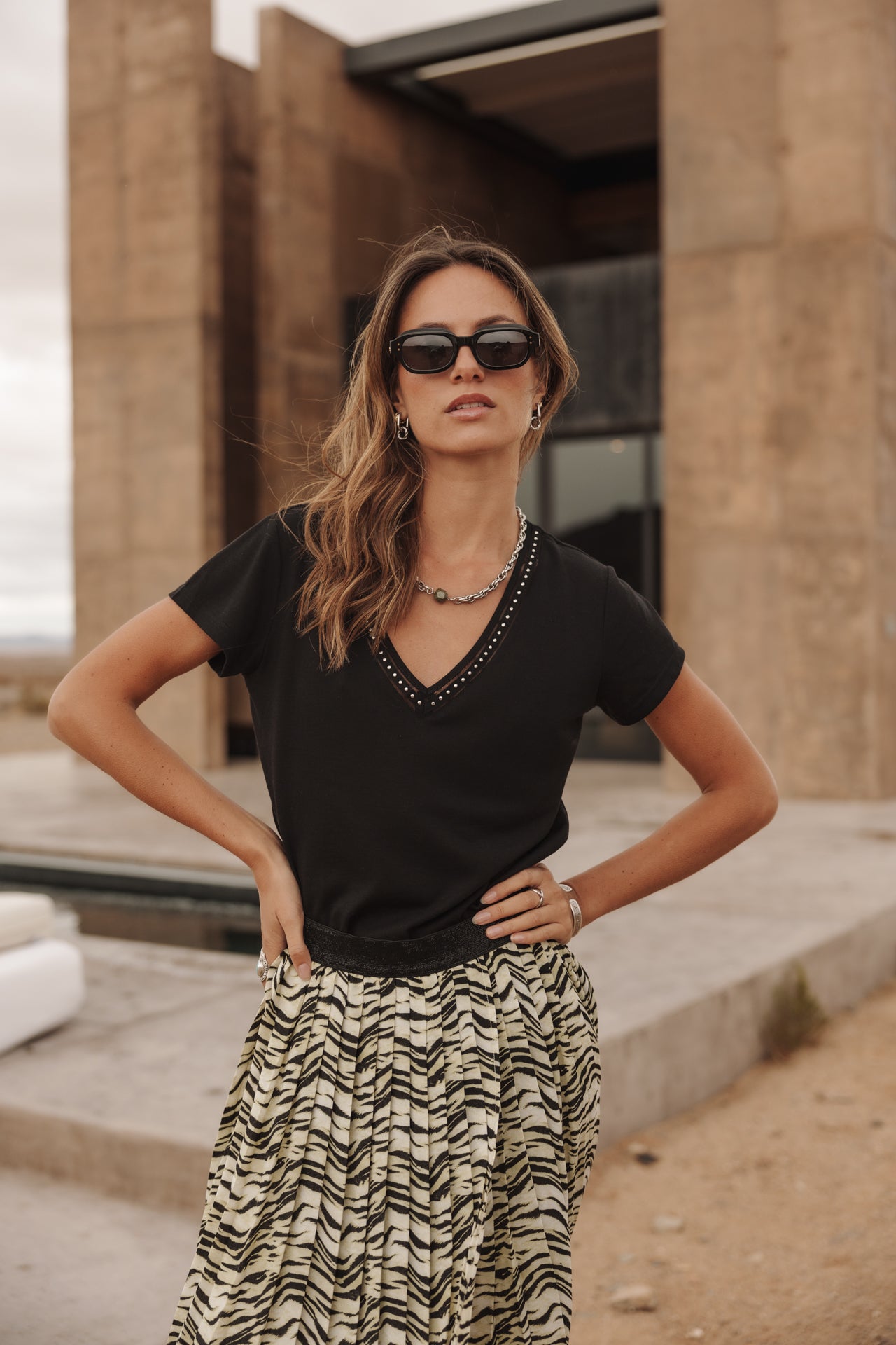 

T-shirt col V Femme Taile Studs black | Freeman T. Porter