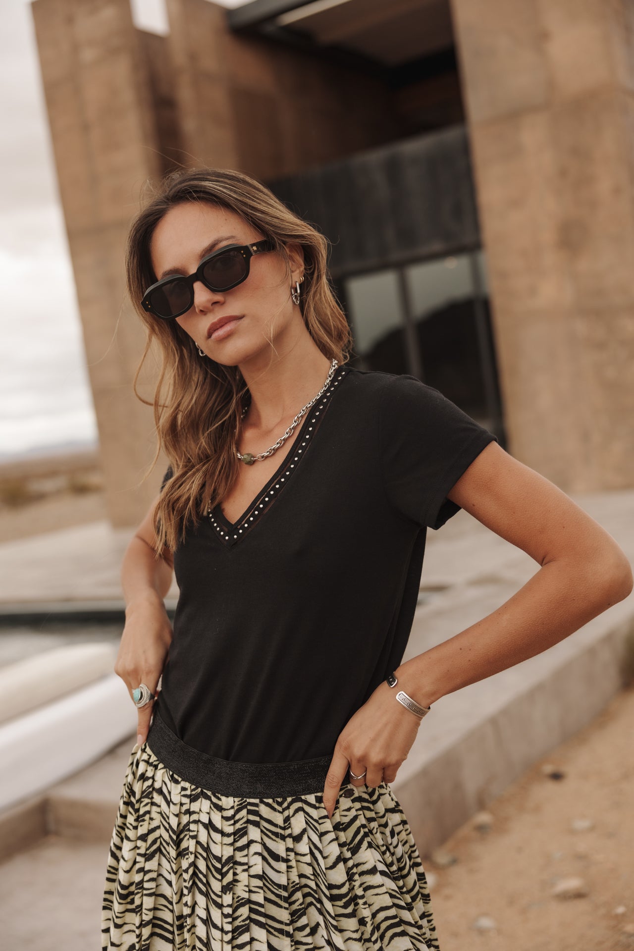 

T-shirt col V Femme Taile Studs black | Freeman T. Porter