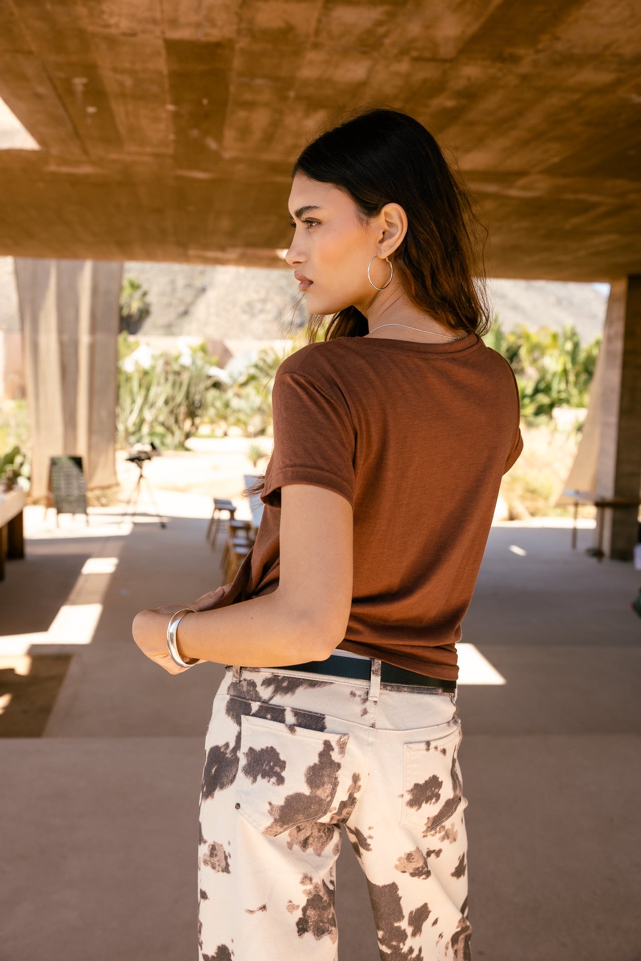 

Camiseta con cuello en V Mujer Taile Studs cappuccino | Freeman T. Porter