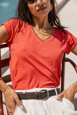 

Camiseta de manga corta con cuello en V Mujer Taile Ribbon cayenne | Freeman T. Porter