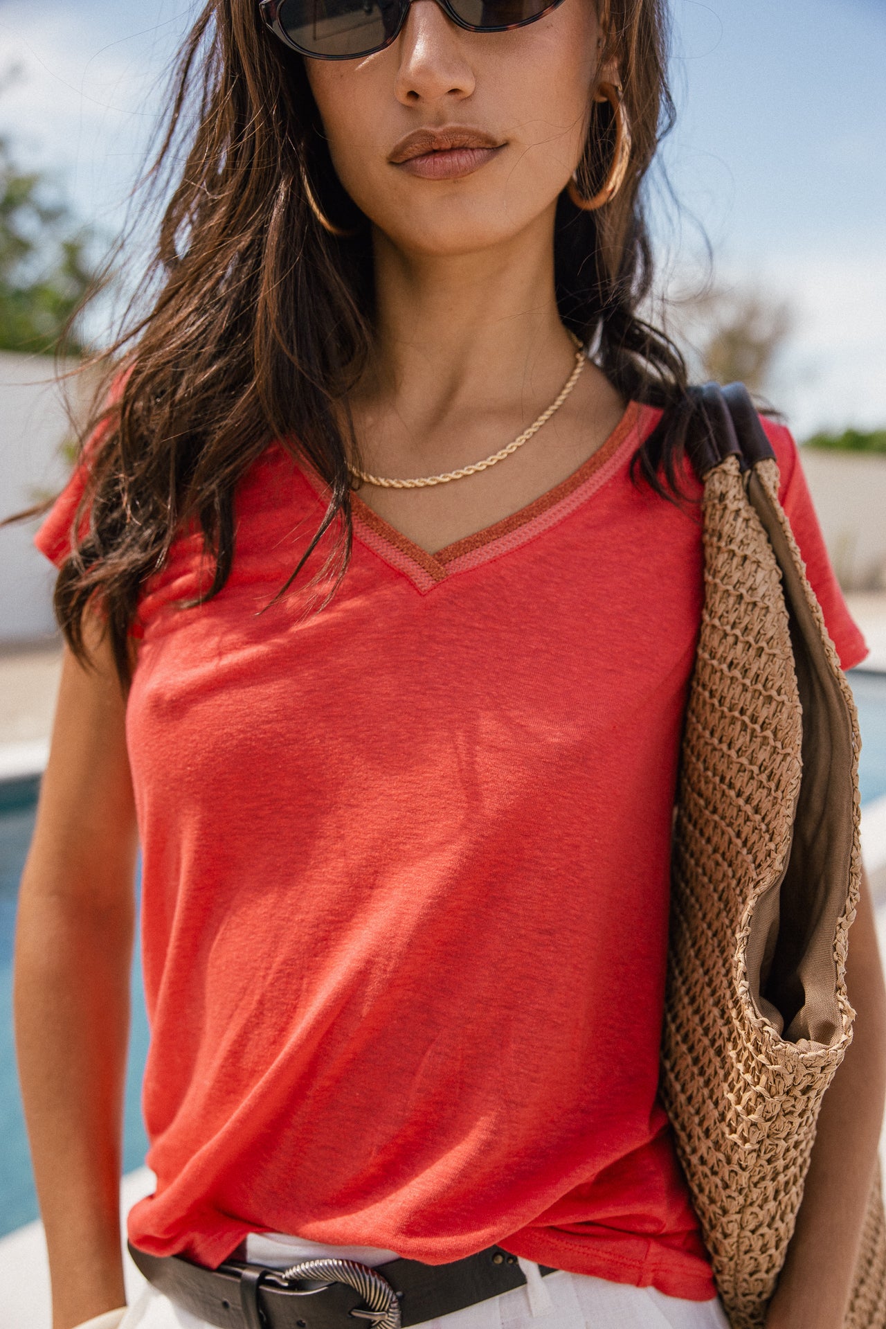 

T-shirt manches courtes col V Femme Taile Ribbon cayenne | Freeman T. Porter