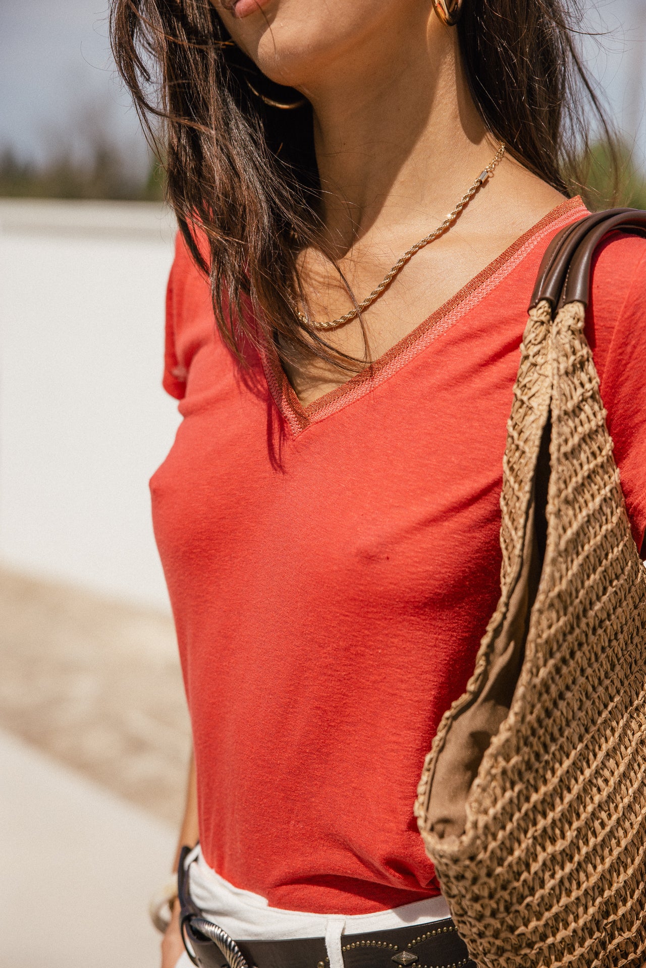 

T-shirt manches courtes col V Femme Taile Ribbon cayenne | Freeman T. Porter