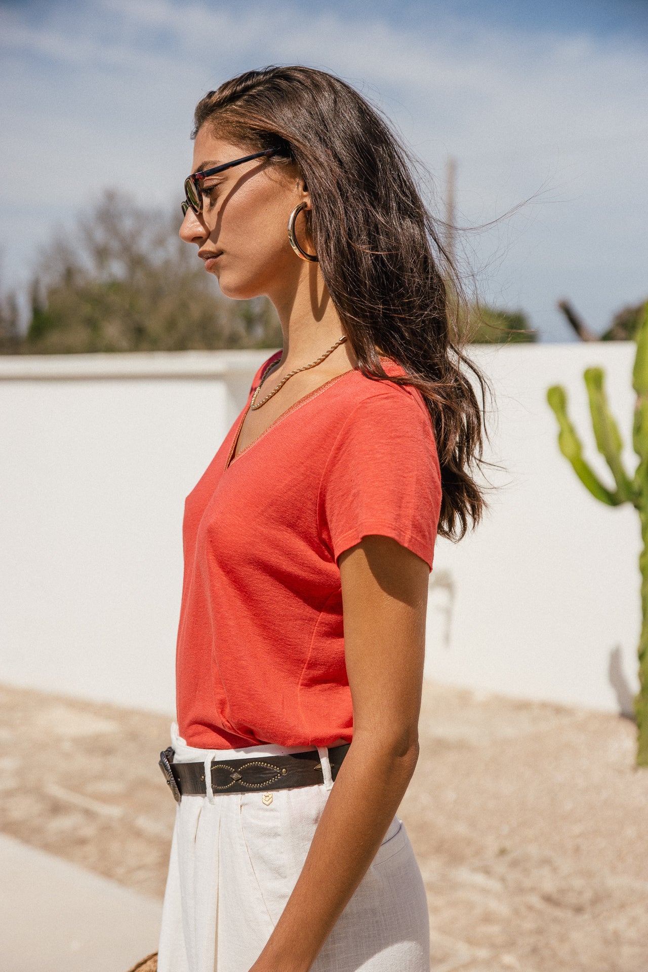 

T-shirt manches courtes col V Femme Taile Ribbon cayenne | Freeman T. Porter