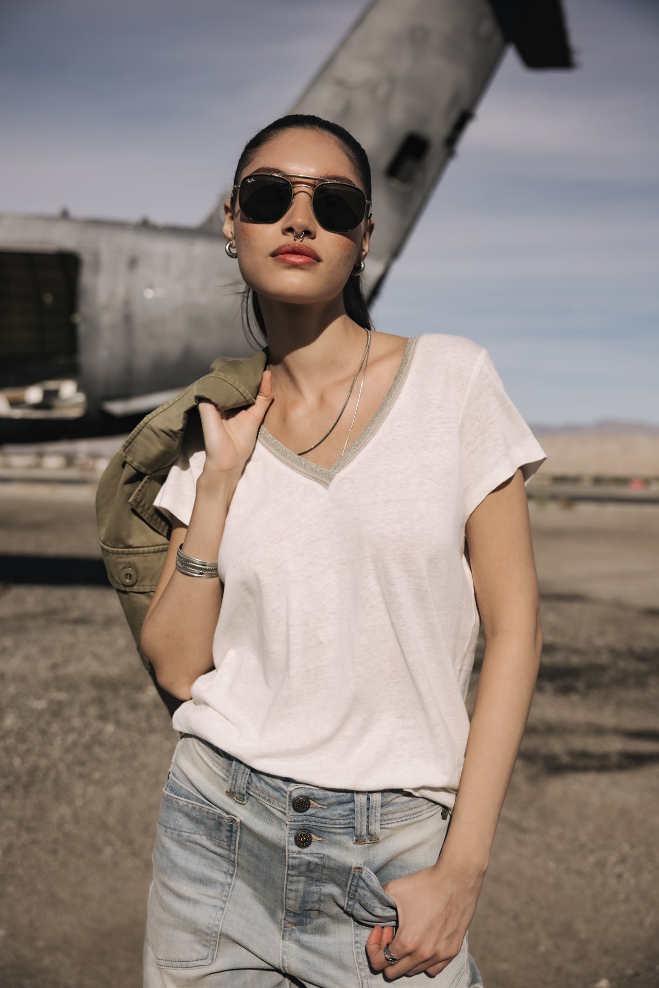 

T-shirt col V Femme Taile Ribbon silver | Freeman T. Porter
