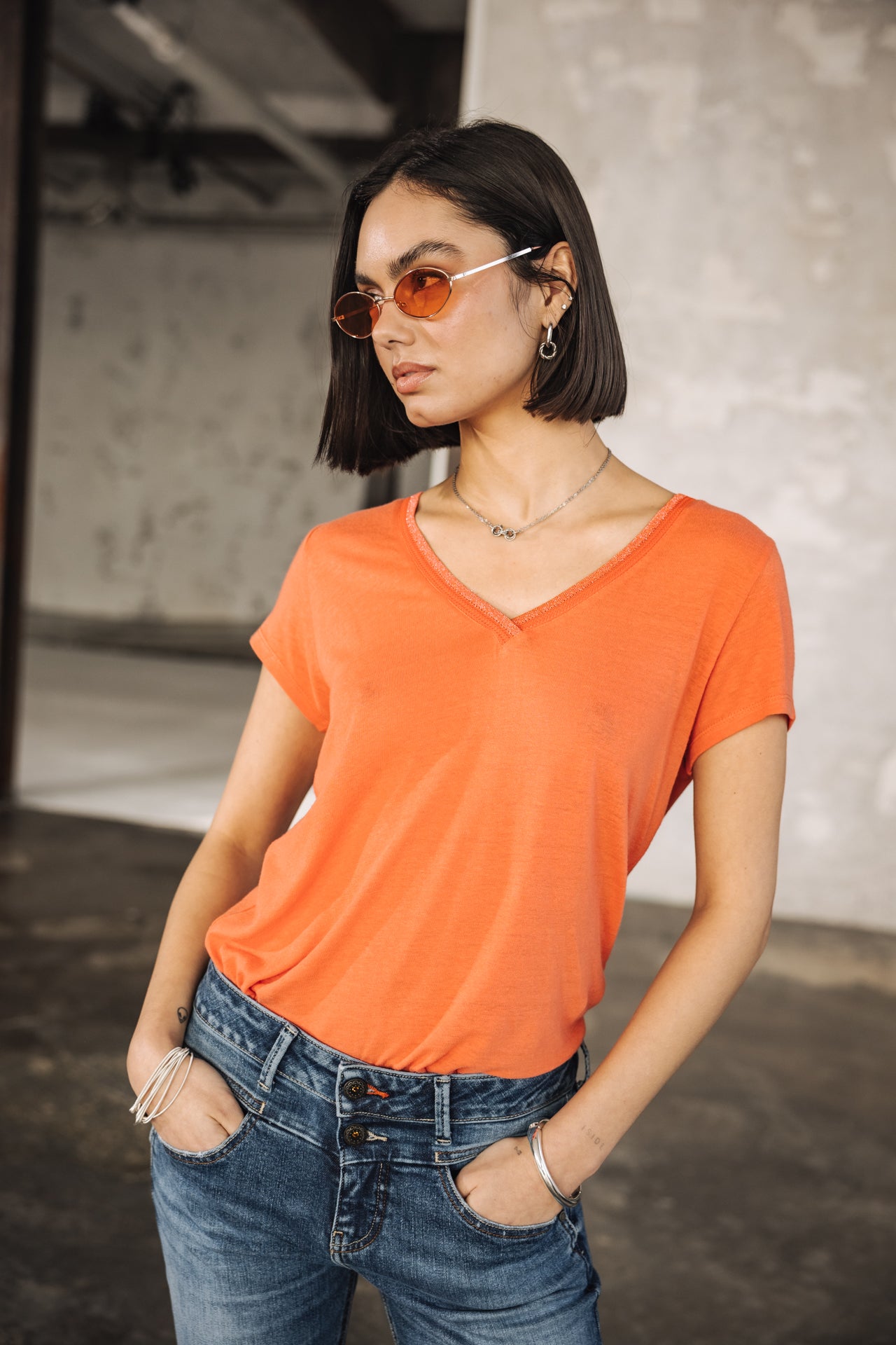

T-shirt col V Femme Taile Ribbon coral | Freeman T. Porter