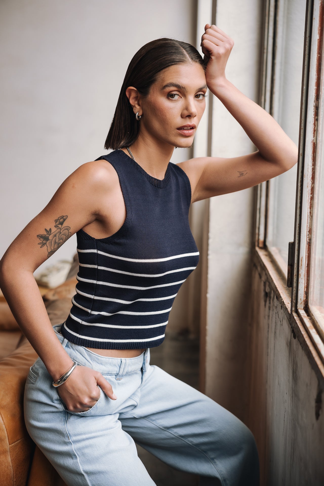 

Top en maille Femme Dori Stripes Cropped dark navy | Freeman T. Porter