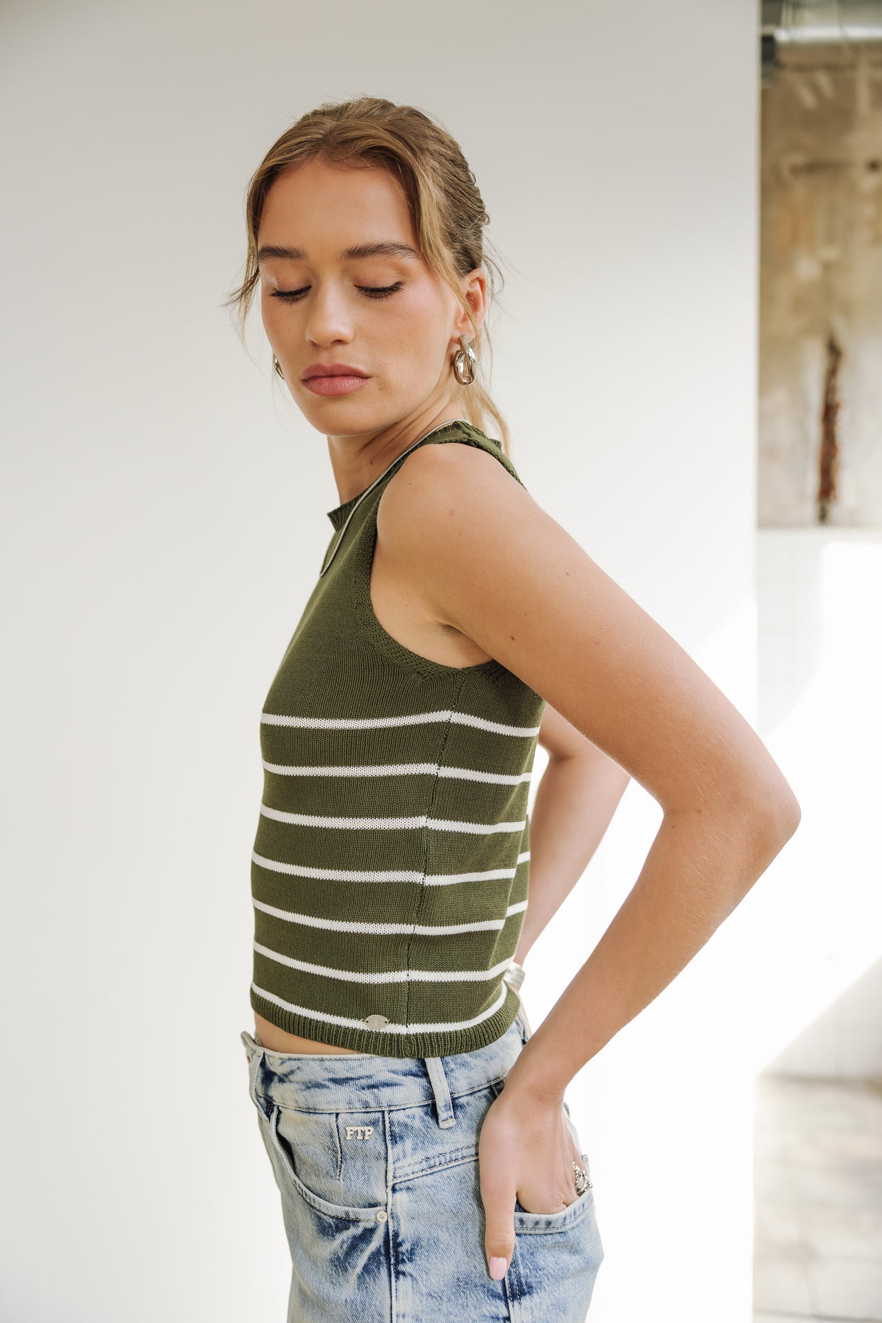 

Top en maille Femme Dori Stripes Cropped cypress | Freeman T. Porter