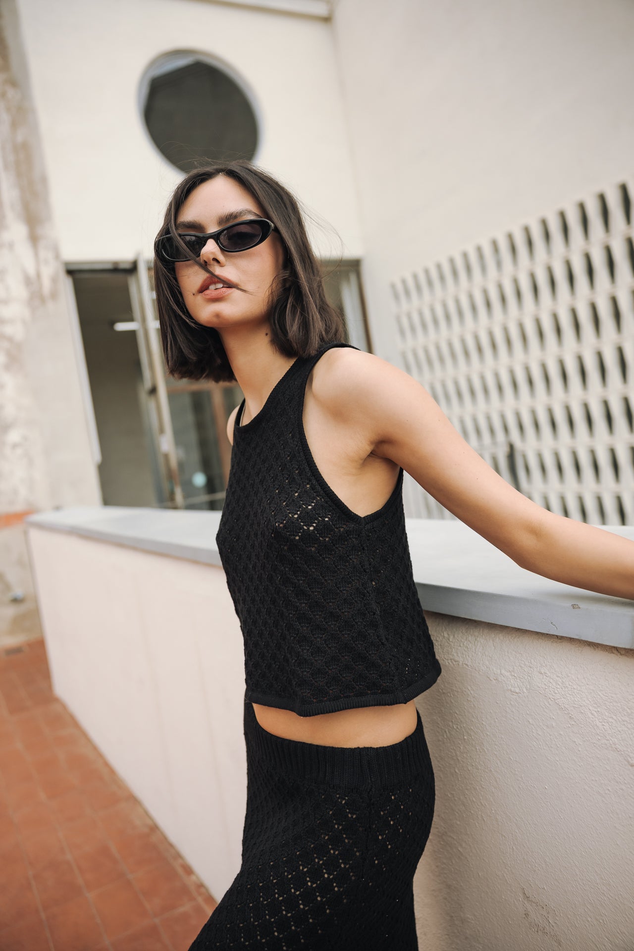 

Débardeur en maille Femme Traia Pointelle black | Freeman T. Porter