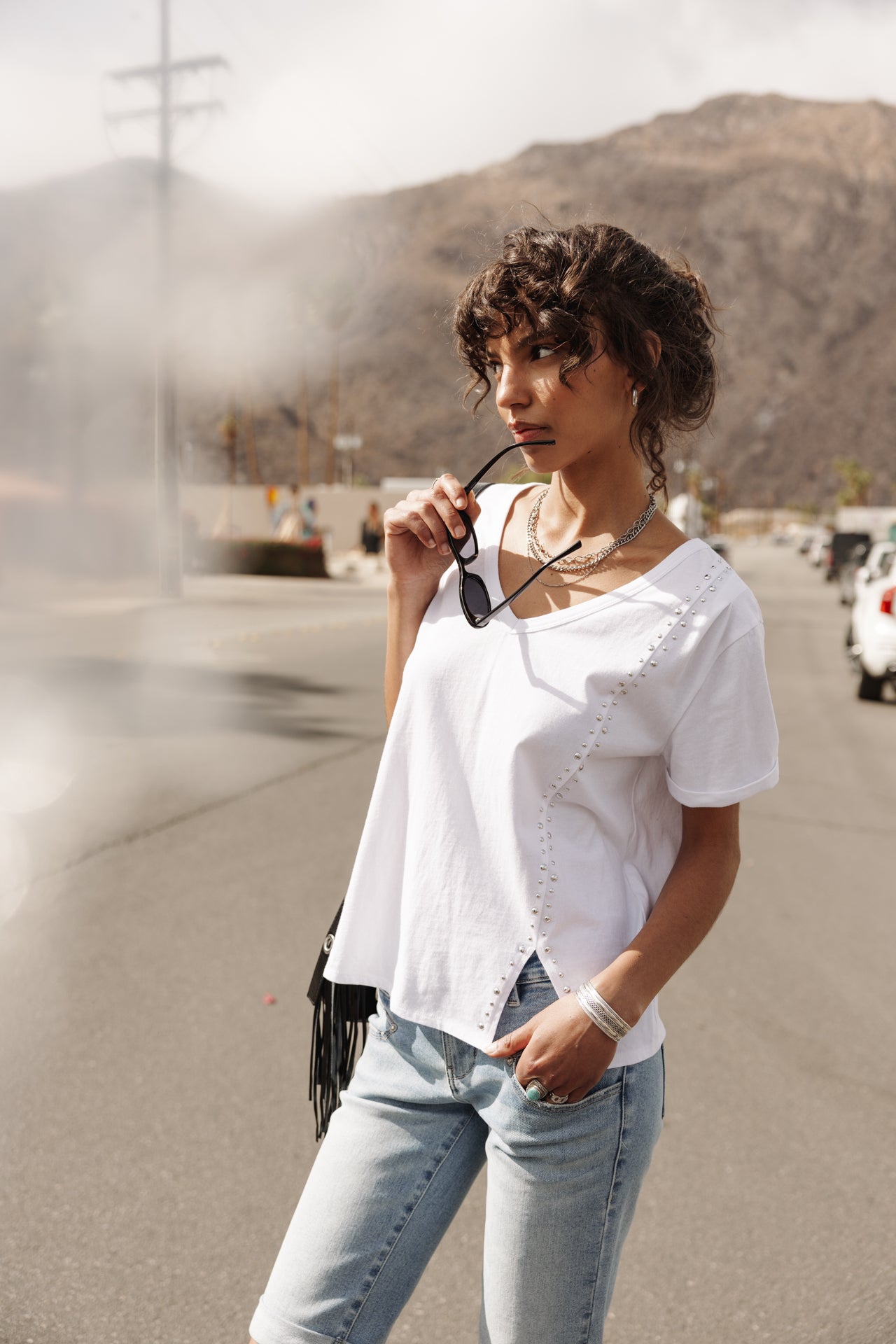 

Studded V-neck T-shirt Woman Tribeta white | Freeman T. Porter