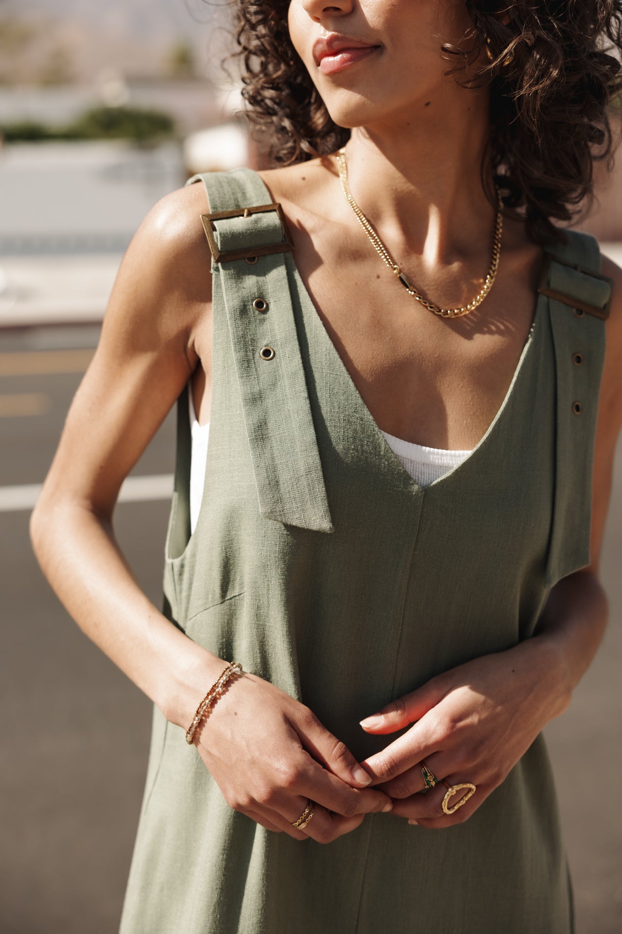 

Loose linen overalls Woman Mariam deep lichen green | Freeman T. Porter