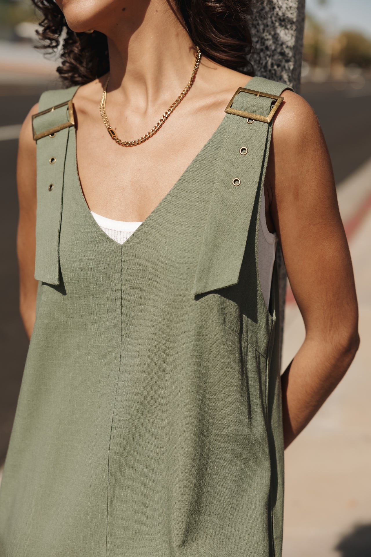 

Loose linen overalls Woman Mariam deep lichen green | Freeman T. Porter