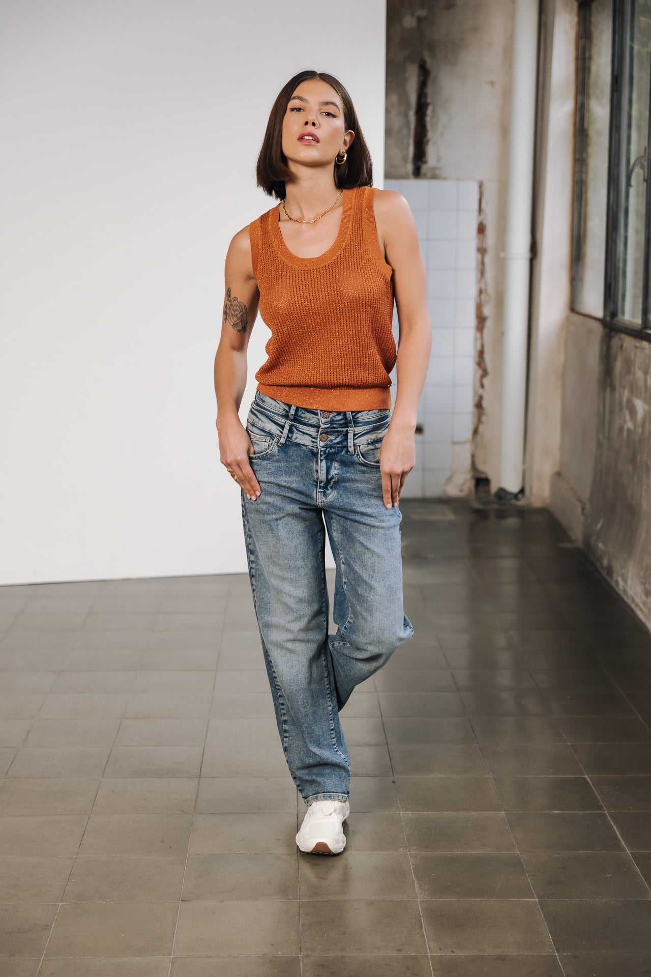 

Débardeur en maille Femme Dulcia Mesh Lurex amberglow | Freeman T. Porter