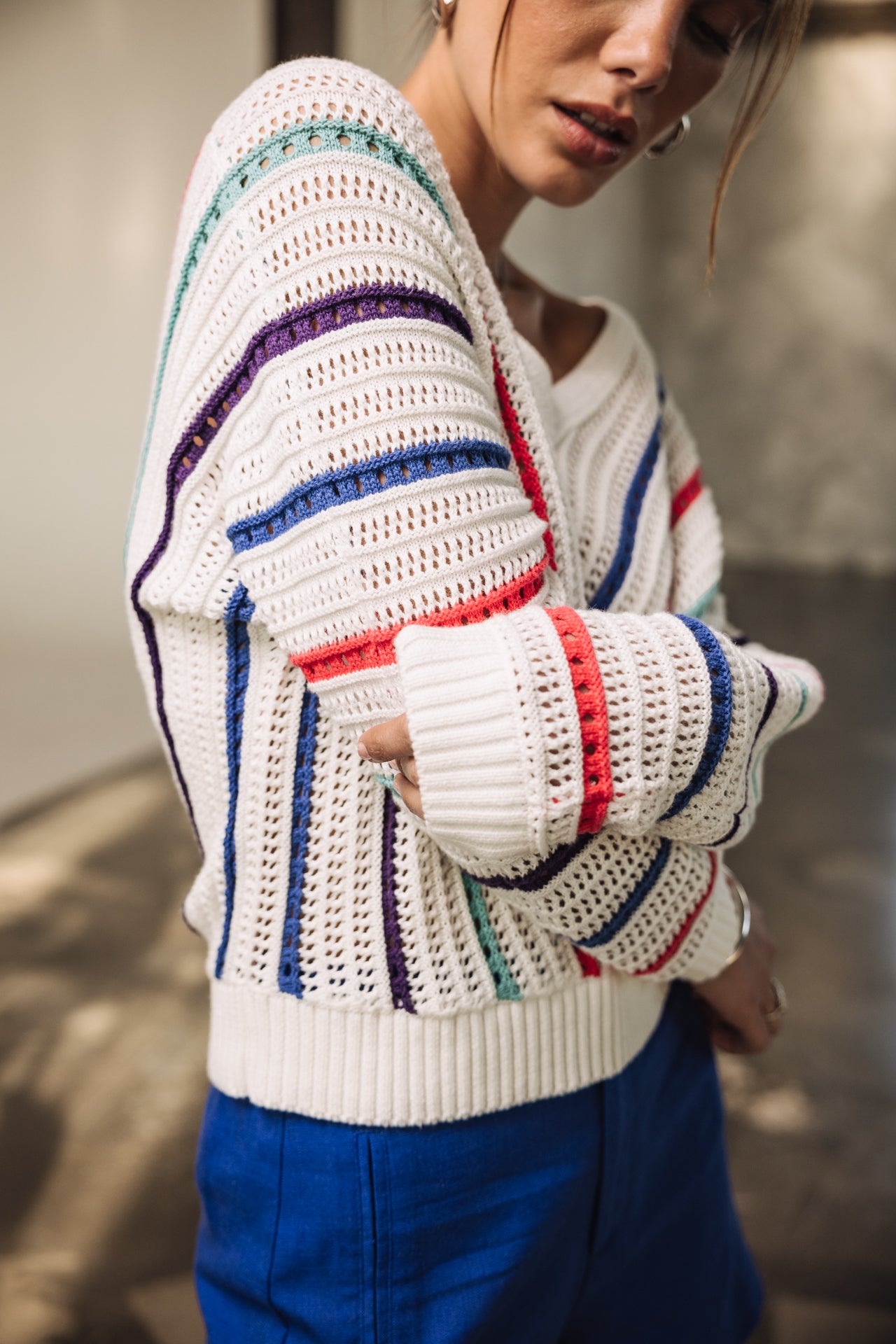 

Pull en maille ajourée Femme Persiana Multico white | Freeman T. Porter