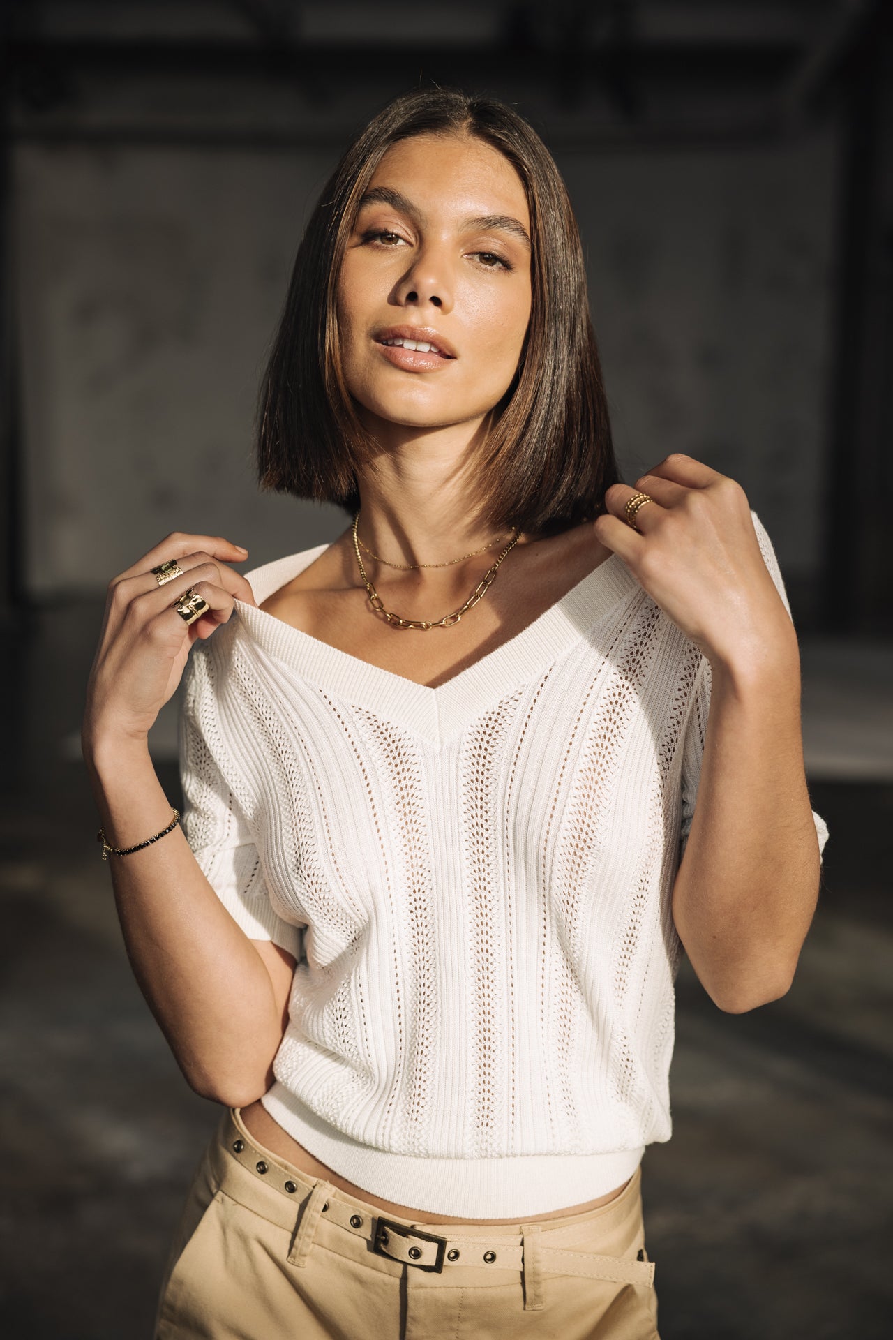 

Camiseta calada Mujer Polane Rib off white | Freeman T. Porter