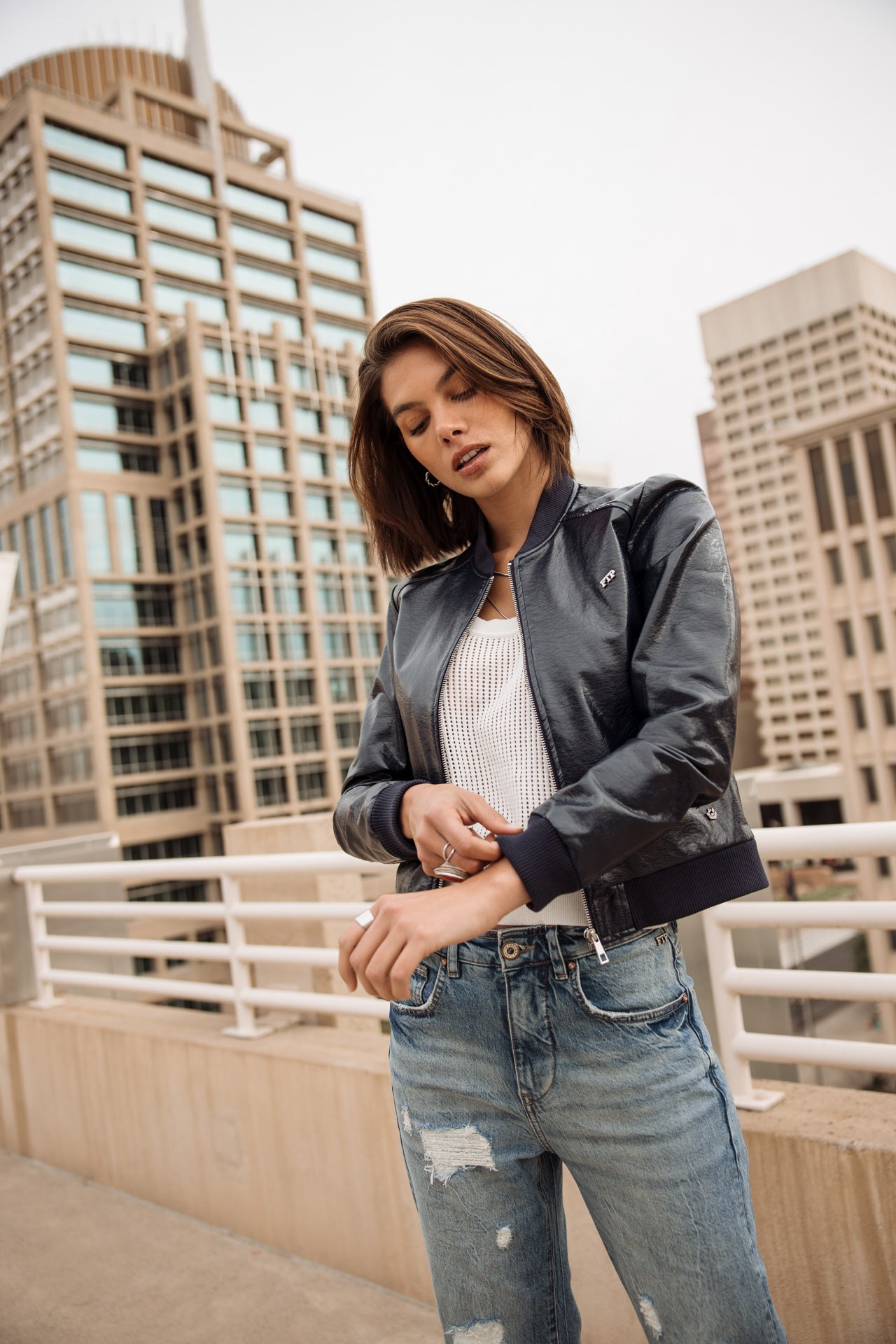 

Leatherette bomber Woman Velona Vynil dark navy | Freeman T. Porter