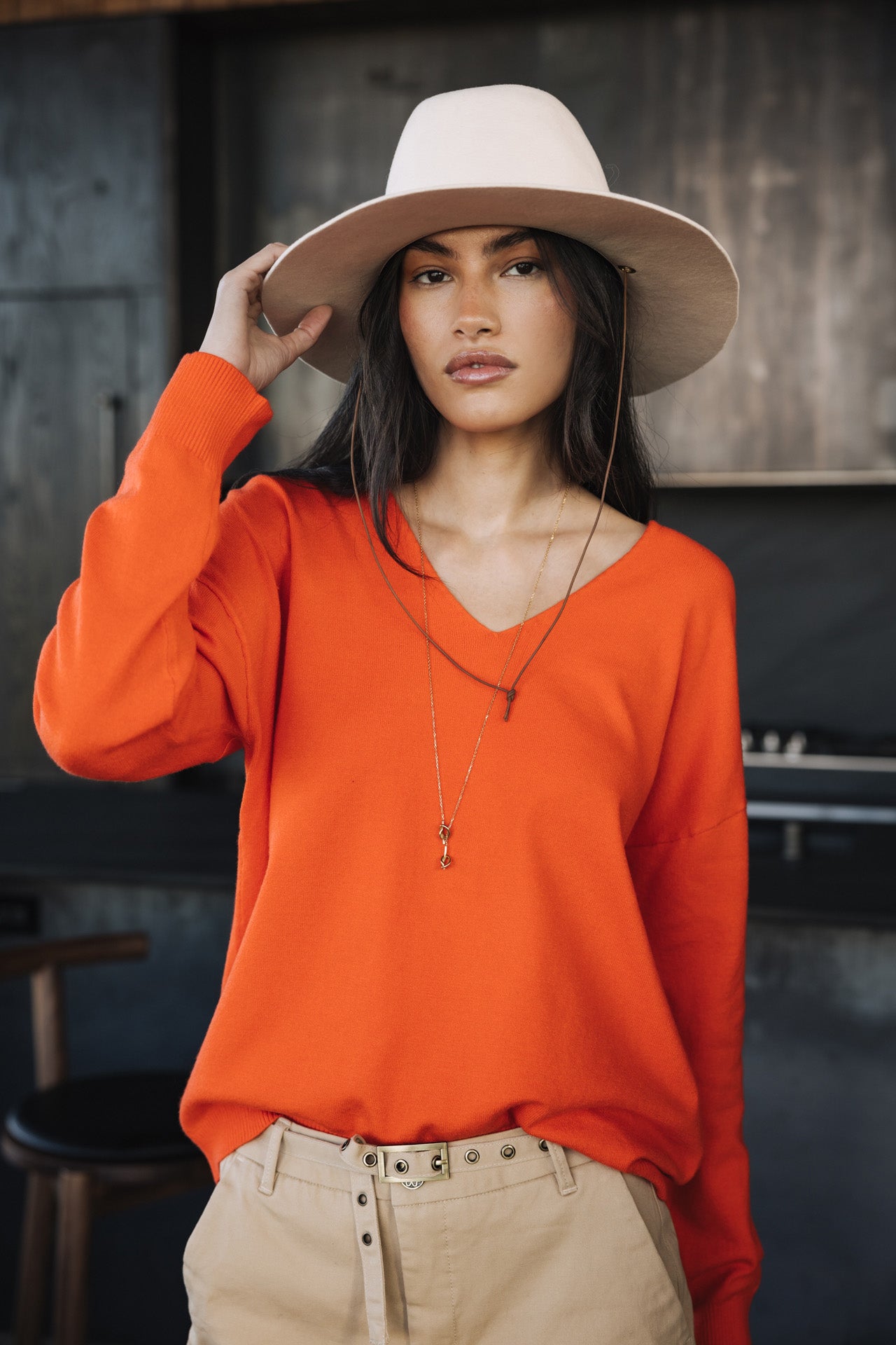 

Jersey con cuello en V Mujer Isabel Summer orange | Freeman T. Porter