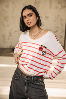 

Pull marinière Femme Isabel Stripes tangerine tango | Freeman T. Porter