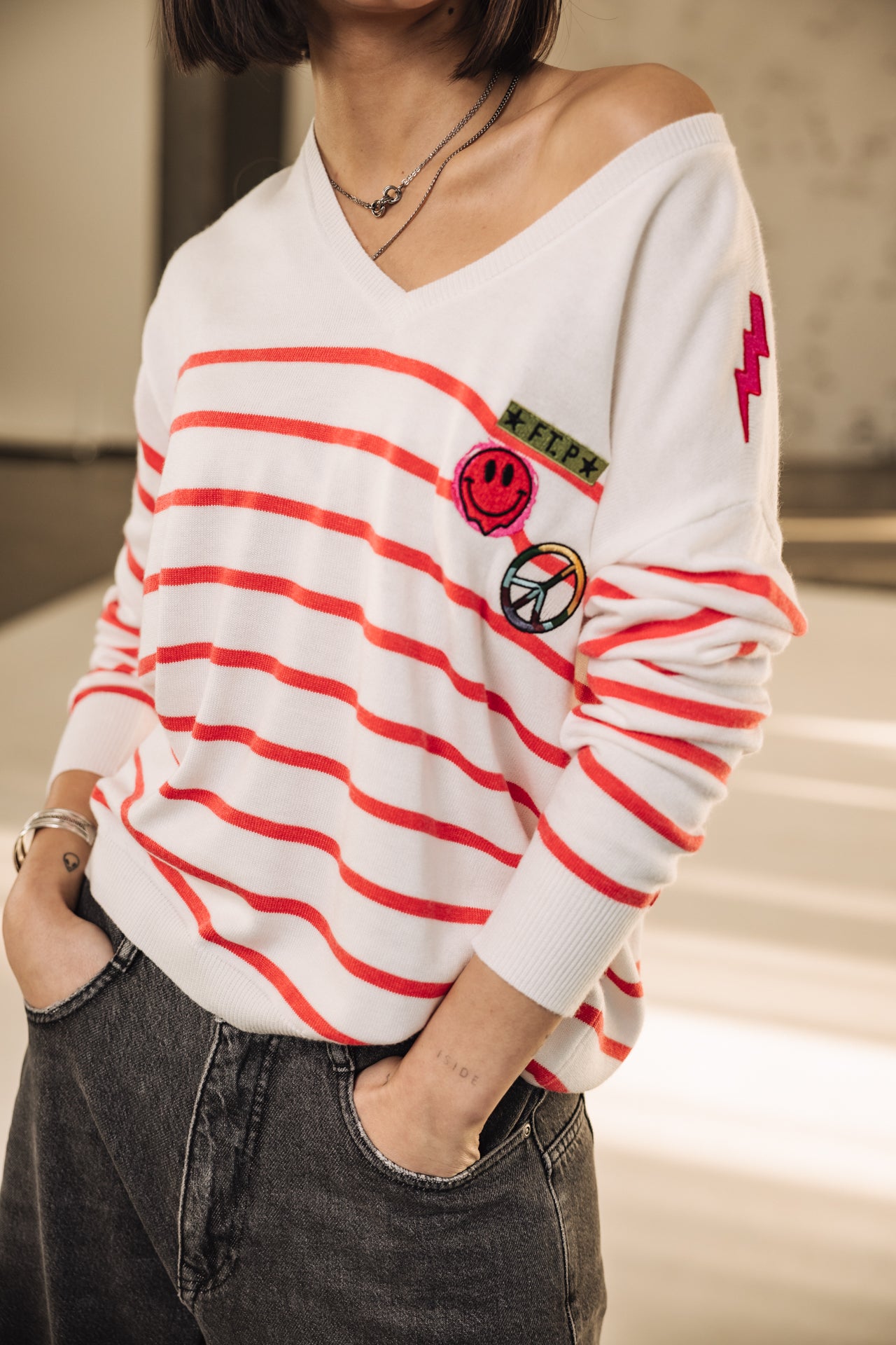 

Marinière-Pullover Frau Isabel Stripes tangerine tango | Freeman T. Porter
