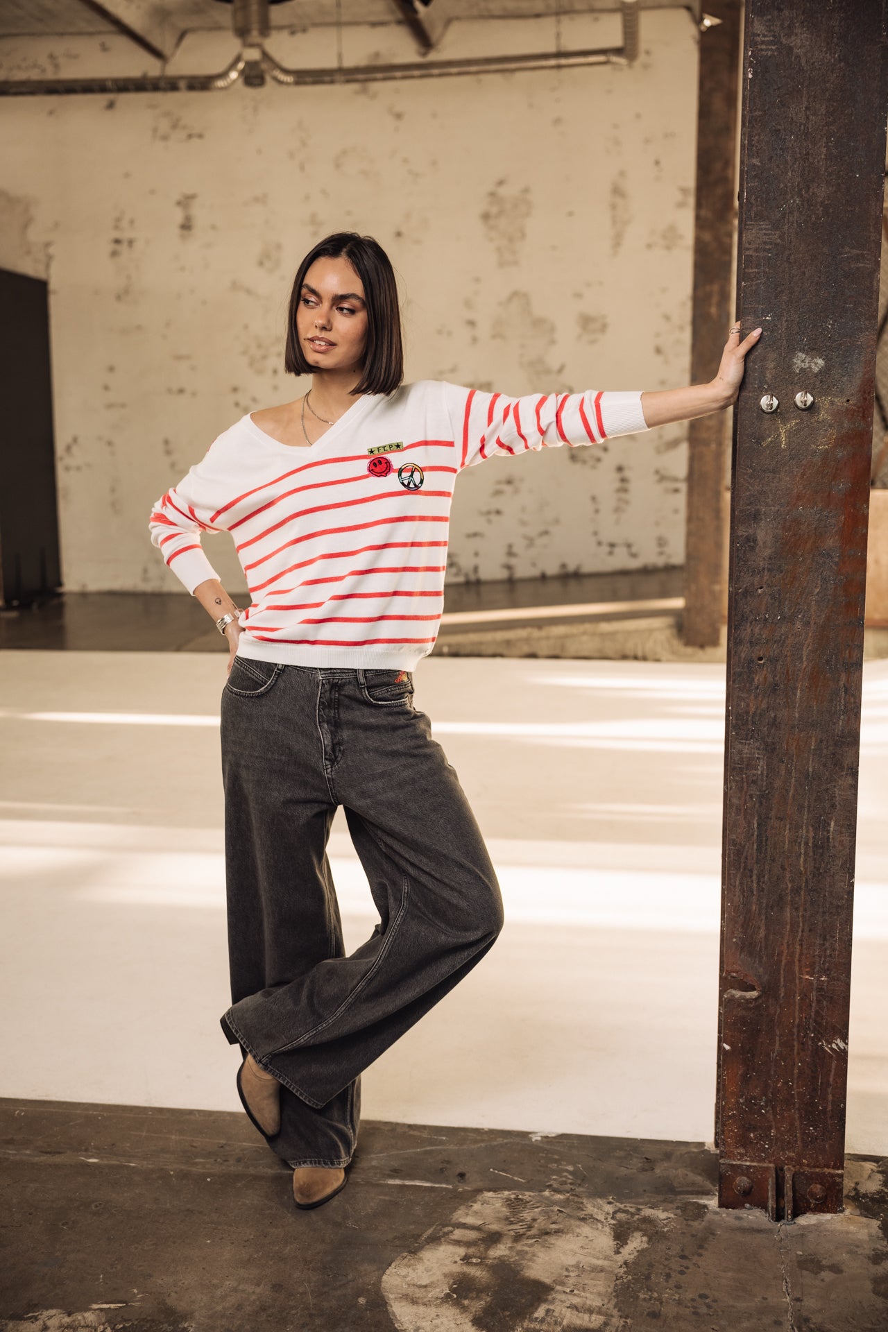 

Marinière-Pullover Frau Isabel Stripes tangerine tango | Freeman T. Porter