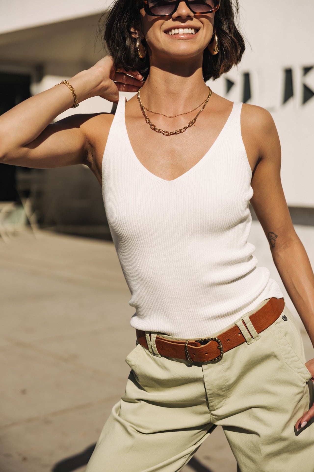 

V-neck tank top Woman Doriana Rib off white | Freeman T. Porter