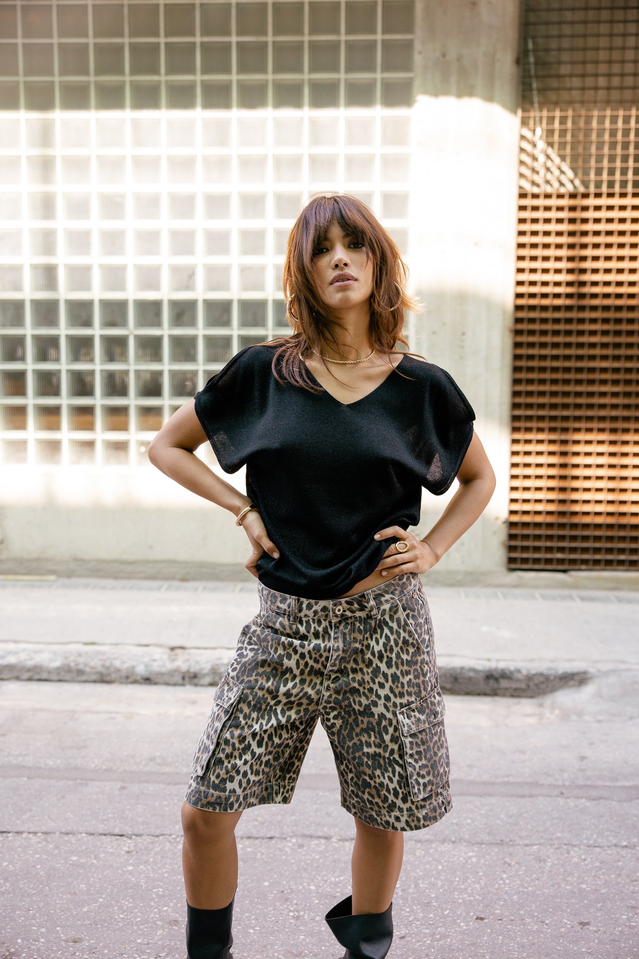 

T-Shirt mit schulterfreiem Design aus Lurex-Strick Damen Paige Lurex black | Freeman T. Porter