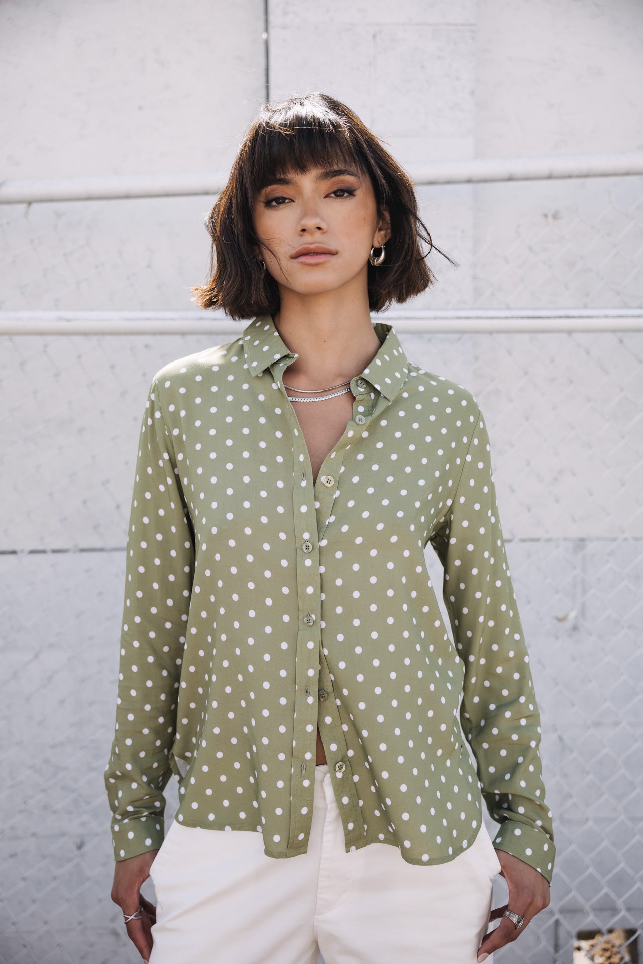 

Chemise à pois Femme Katy Dots light khaki | Freeman T. Porter
