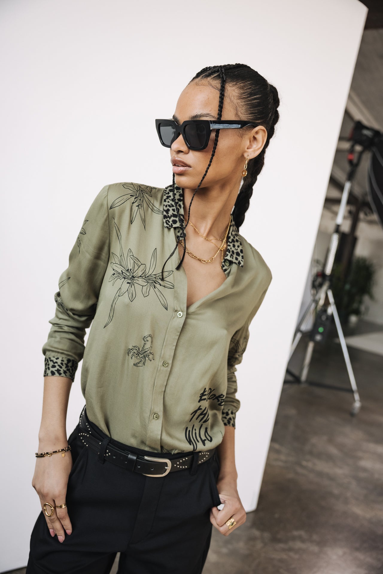 

Printed Shirt Woman Katy Sahara Trip deep lichen green | Freeman T. Porter