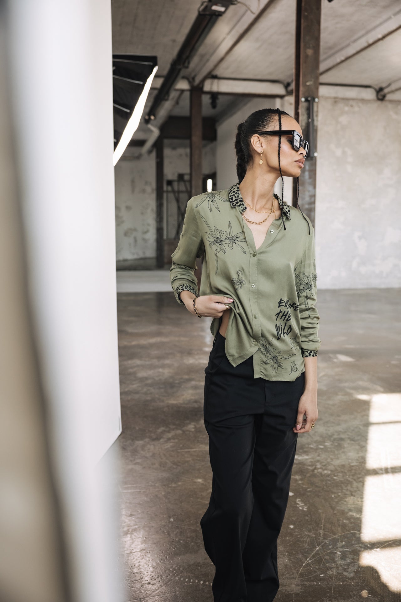 

Printed Shirt Woman Katy Sahara Trip deep lichen green | Freeman T. Porter