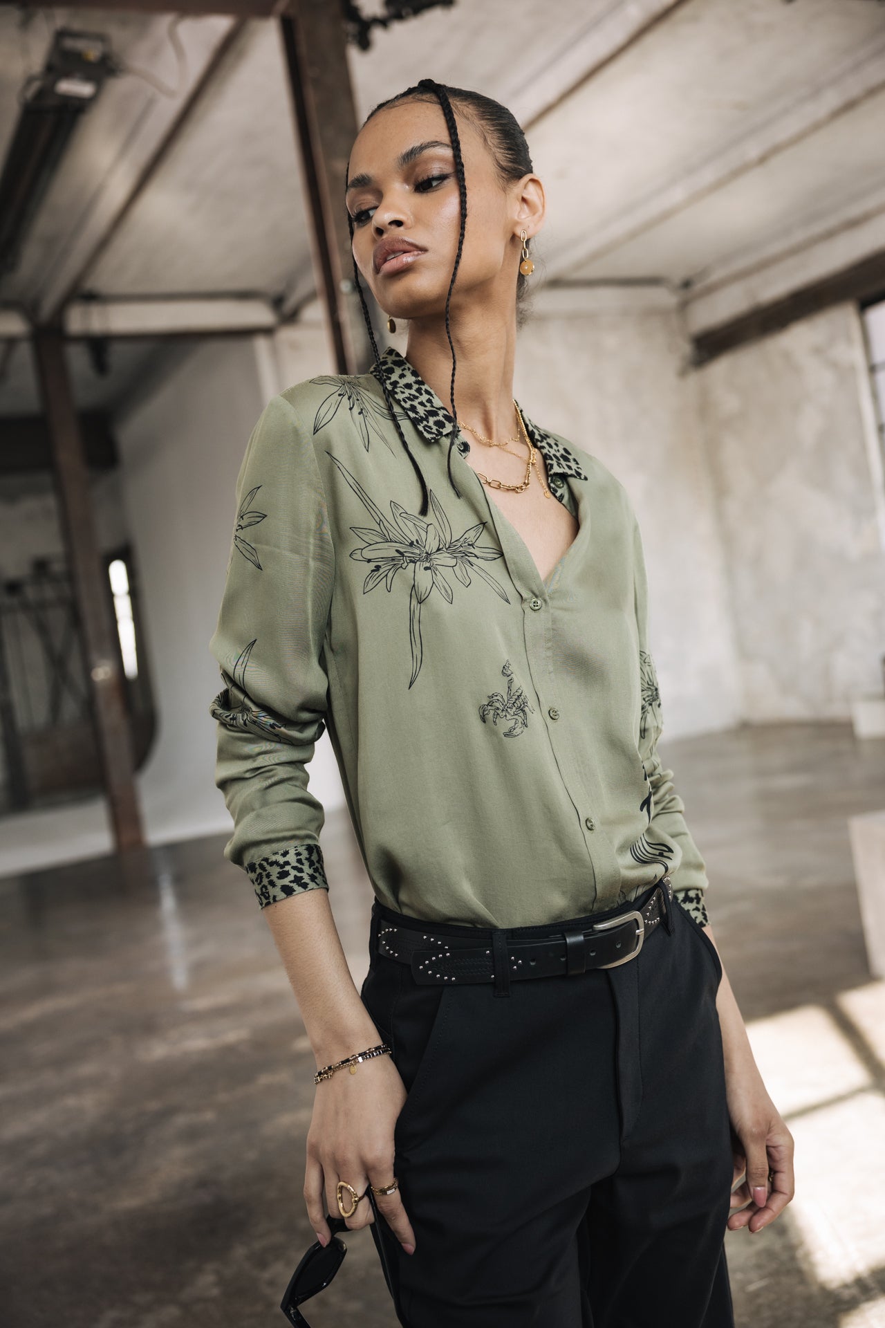 

Printed Shirt Woman Katy Sahara Trip deep lichen green | Freeman T. Porter