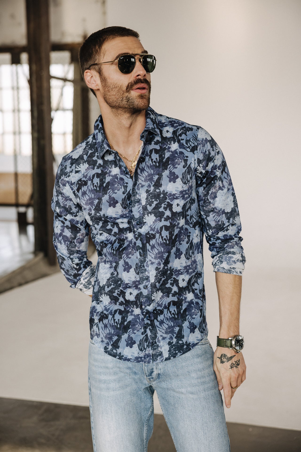 chemise à imprimé bleue pour homme