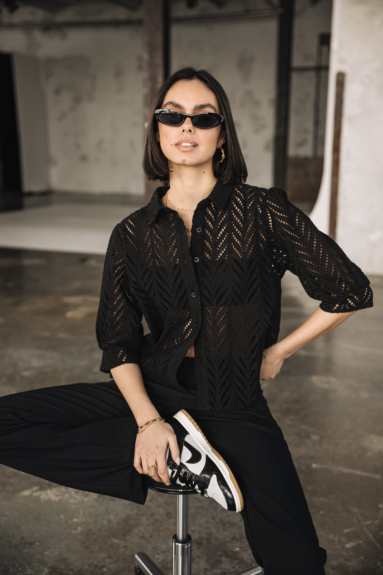 

Broderie anglaise shirt Woman Cresia black | Freeman T. Porter