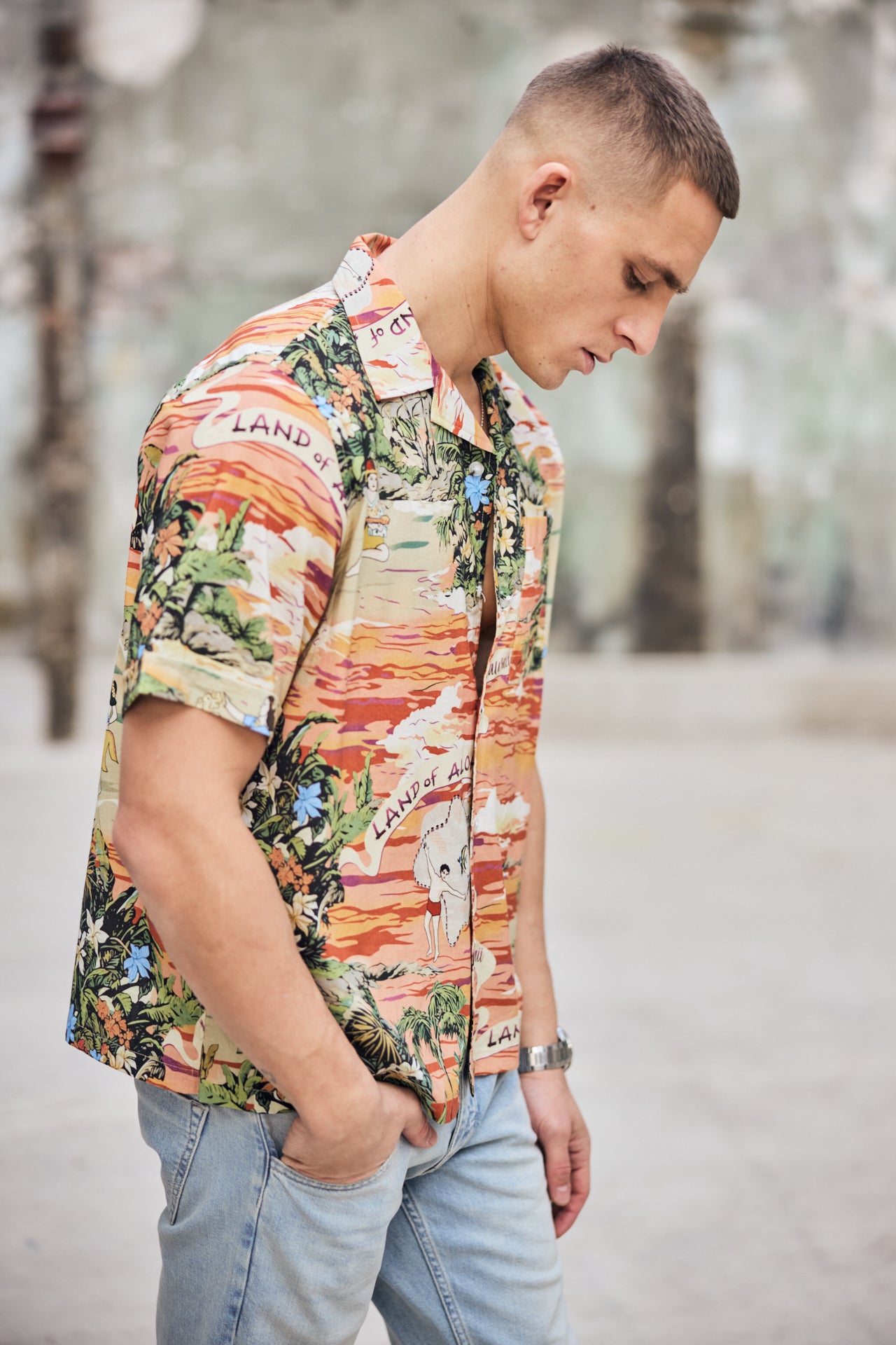 Cerisier Chemise A Fleur Homme Manche Courte Chemise Krift à Motif